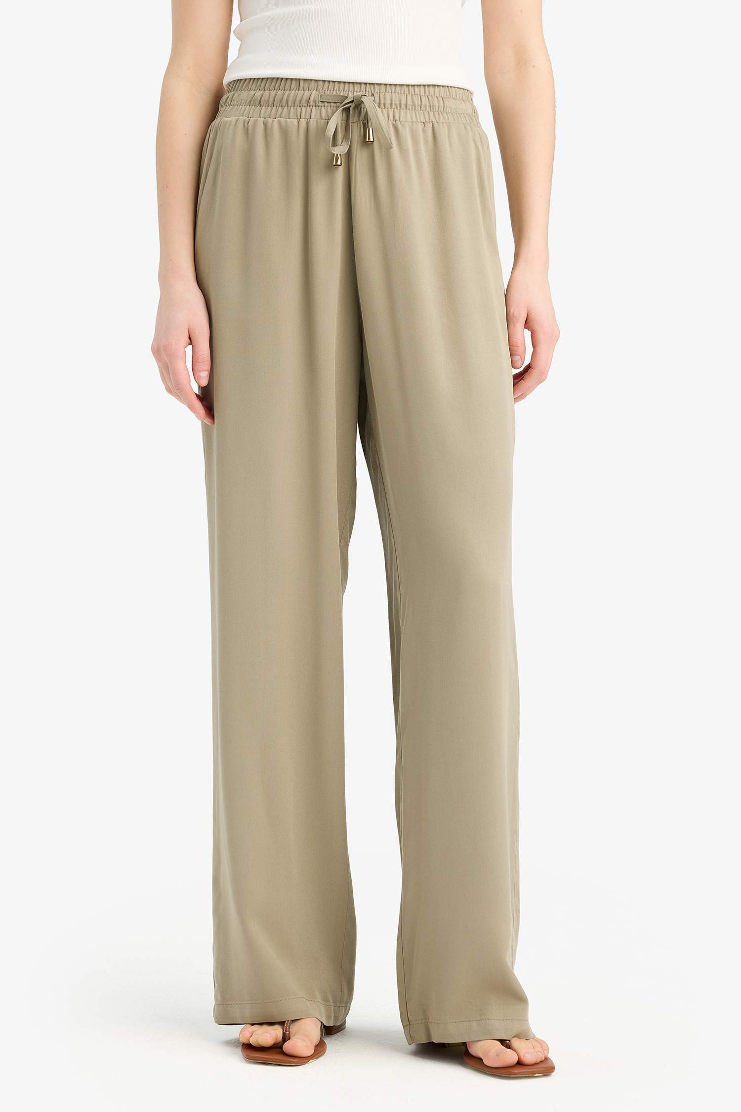 سروال فيسكوز واسع بخصر عالي و جيوب