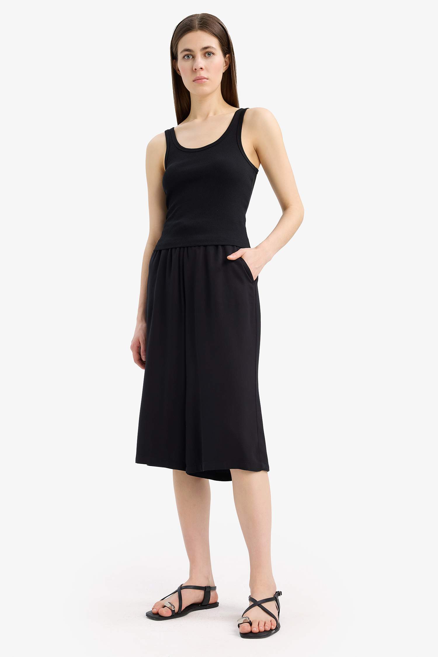 Pantacourt crop fit taille haute en viscose