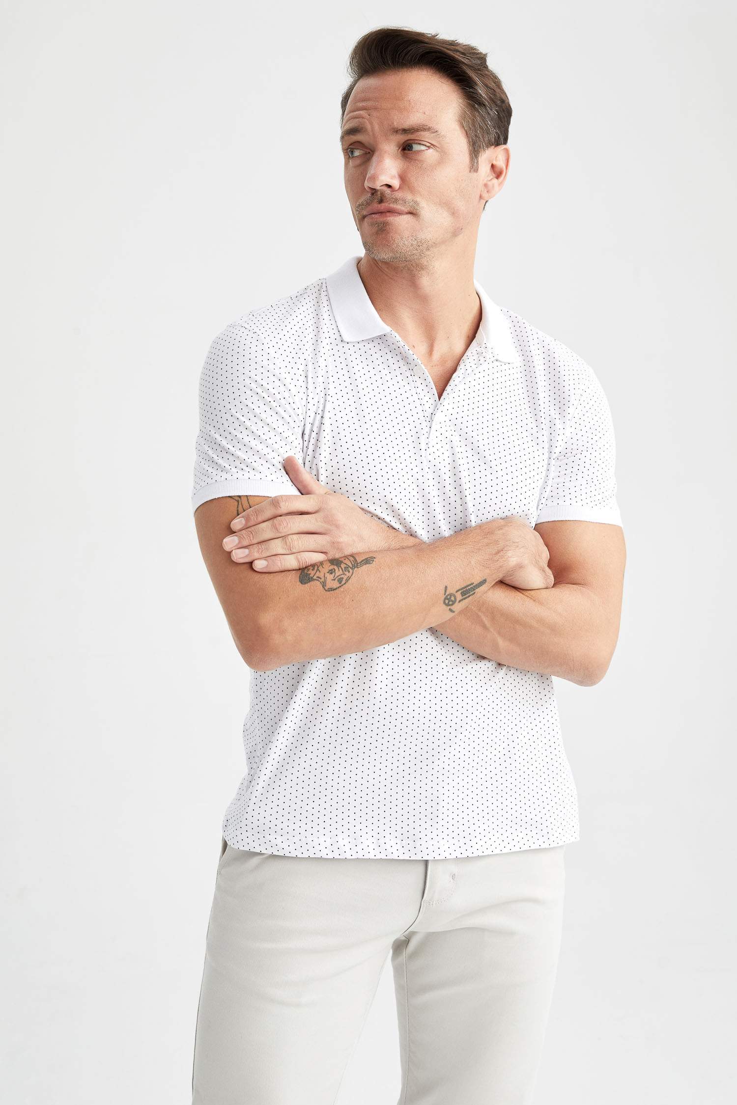 Slim Fit Short Sleeve Polka Dot Print T-Shirt