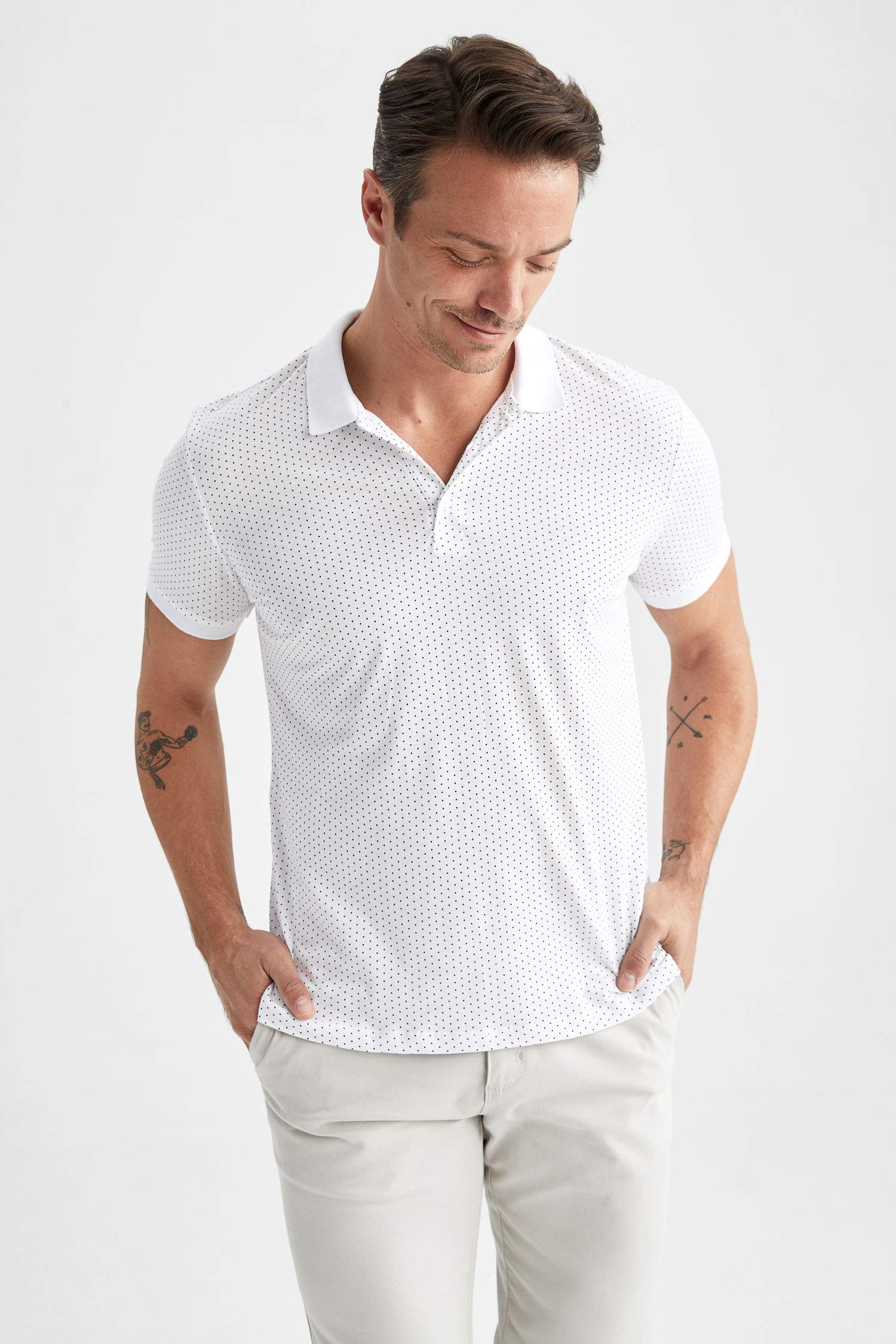 Slim Fit Short Sleeve Polka Dot Print T-Shirt
