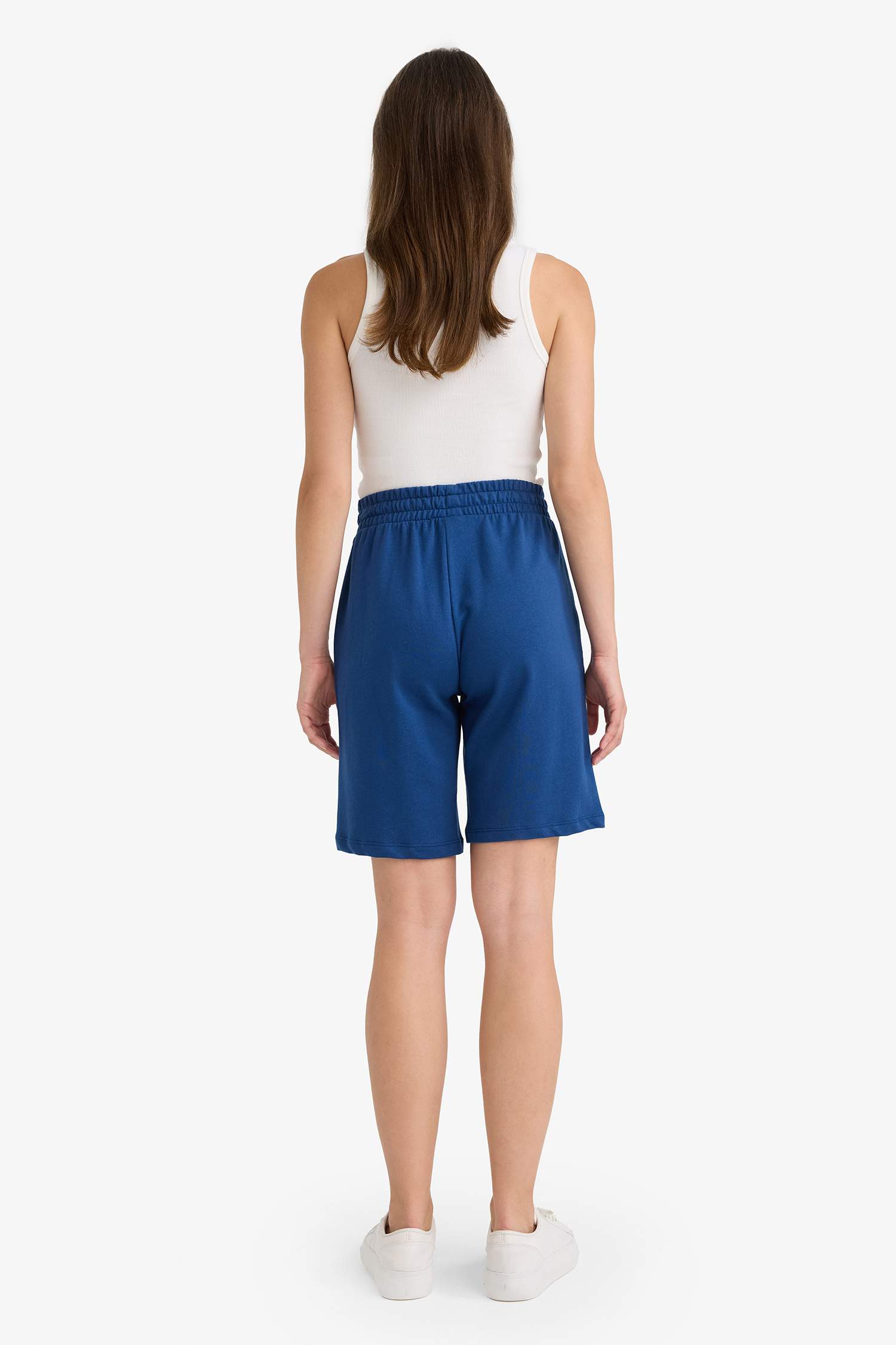 Regular Fit Beli Lastikli Düz Paça Bermuda Şort