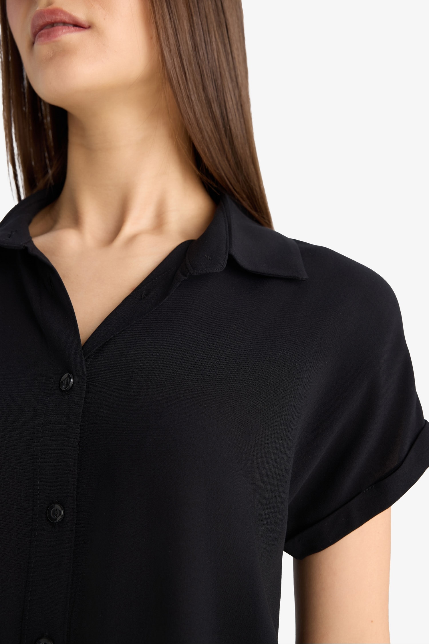 Regular Fit Basic Düz Viskon Kısa Kollu Gömlek