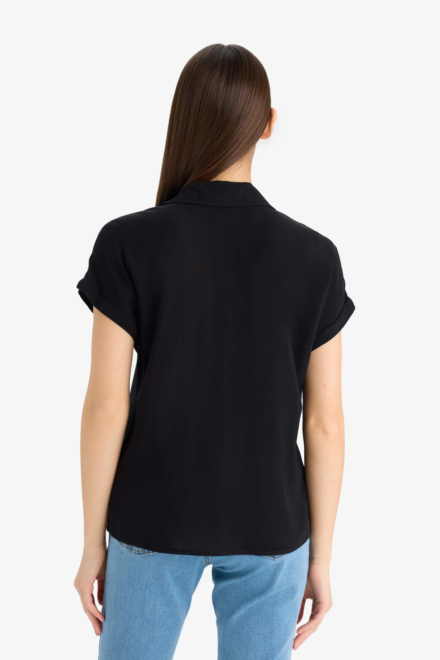 Regular Fit Basic Düz Viskon Kısa Kollu Gömlek