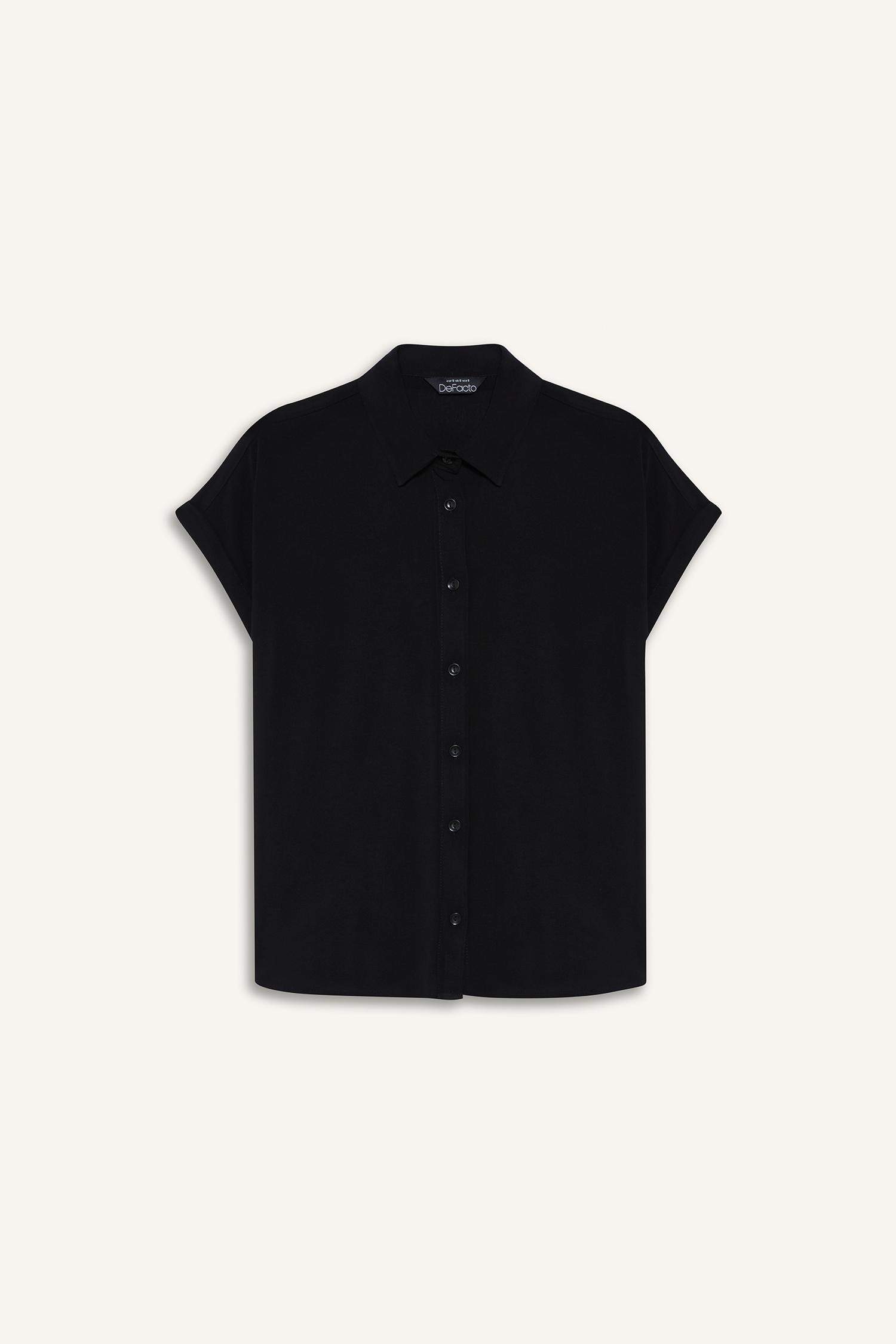 Regular Fit Basic Düz Viskon Kısa Kollu Gömlek