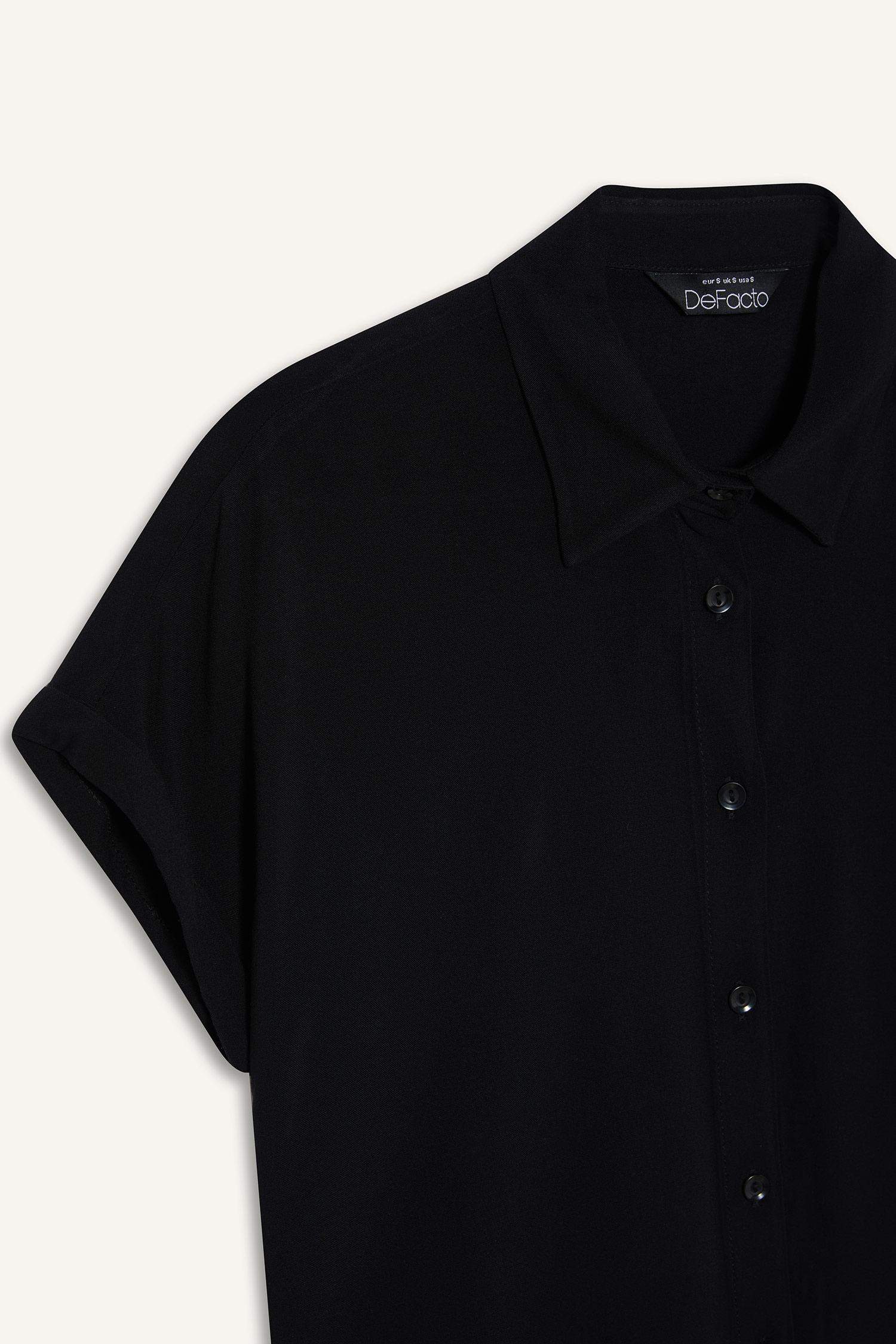 Regular Fit Basic Düz Viskon Kısa Kollu Gömlek