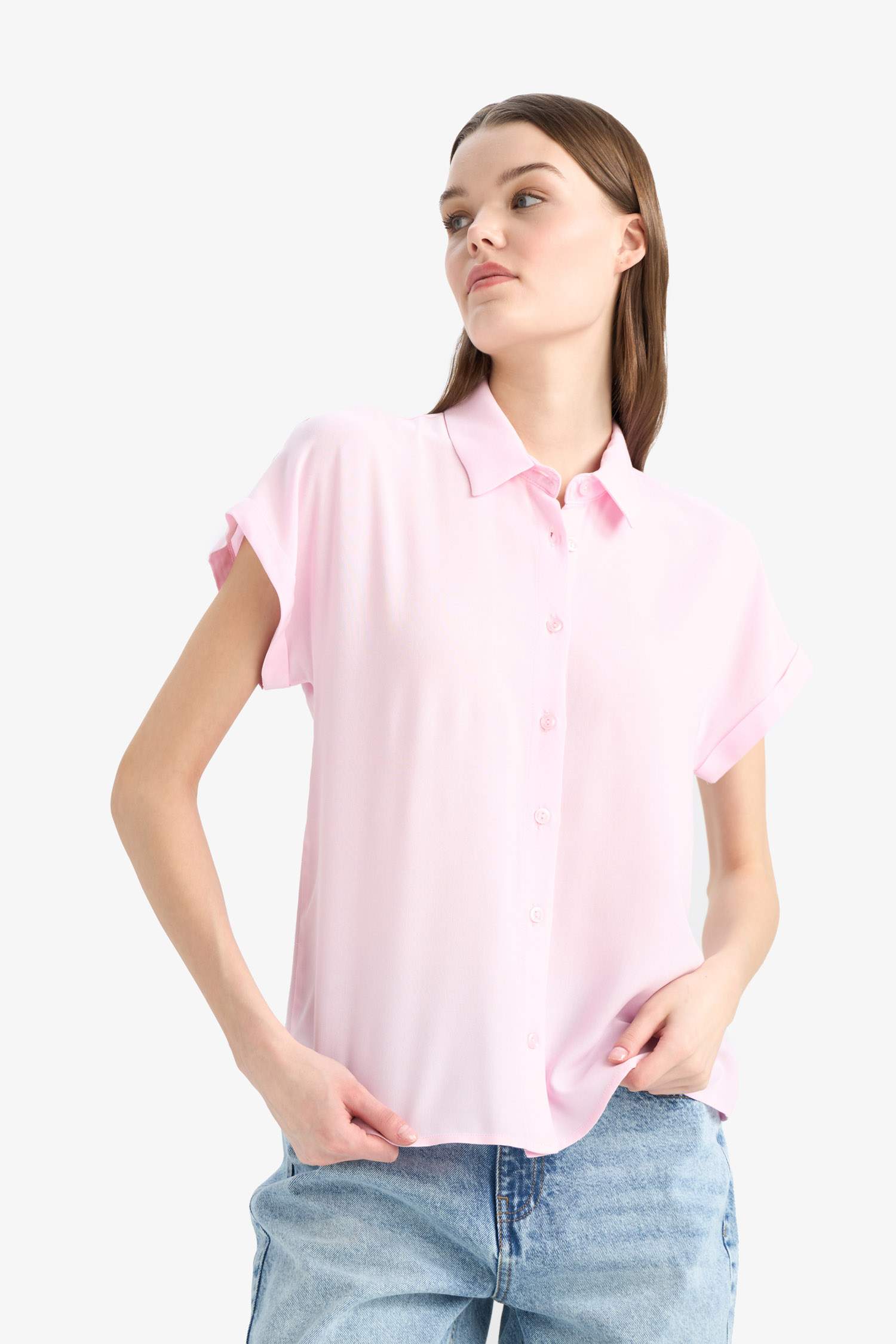 Regular Fit Shirt Collar Viscose Short Sleeve Shirt