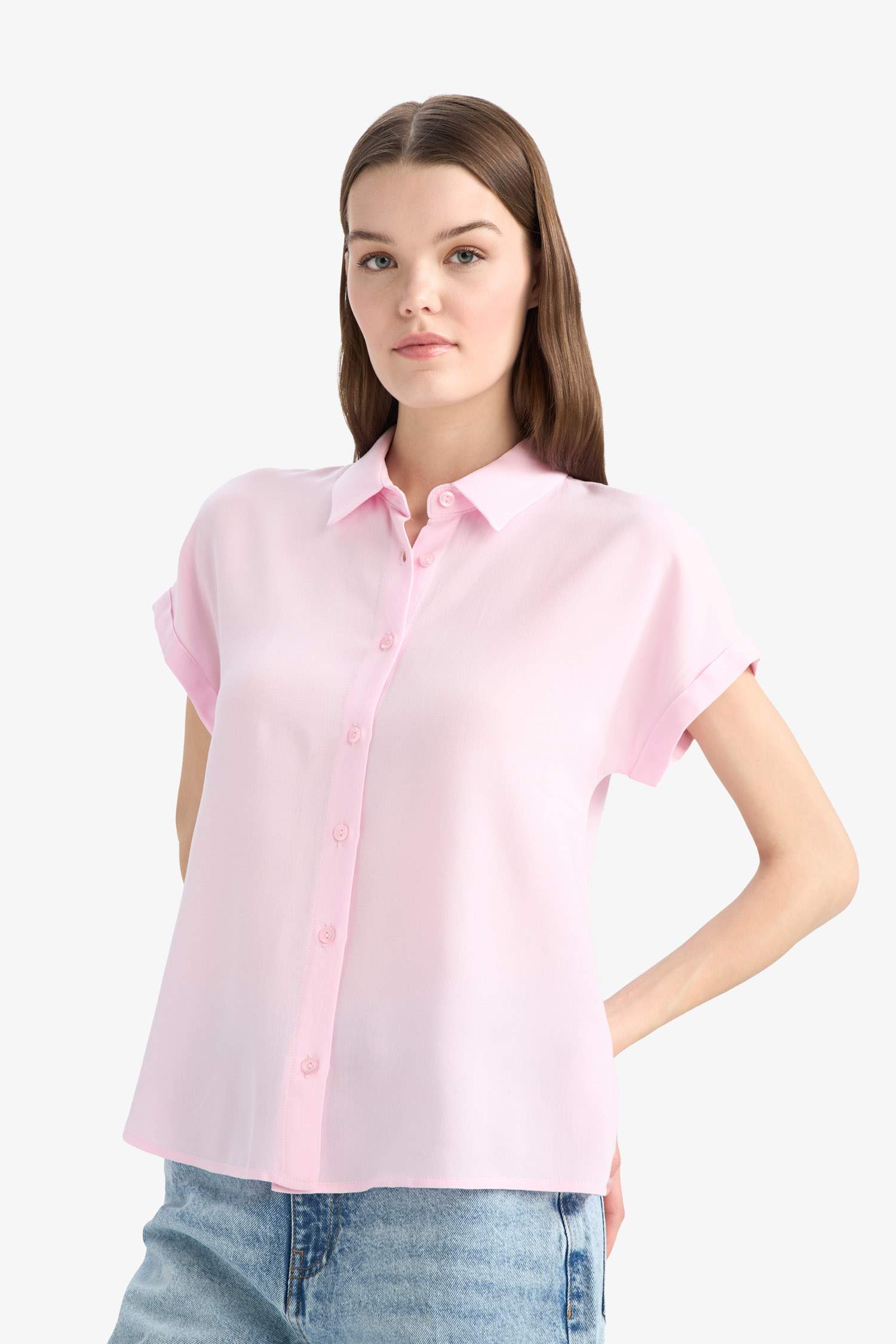 Regular Fit Shirt Collar Viscose Short Sleeve Shirt