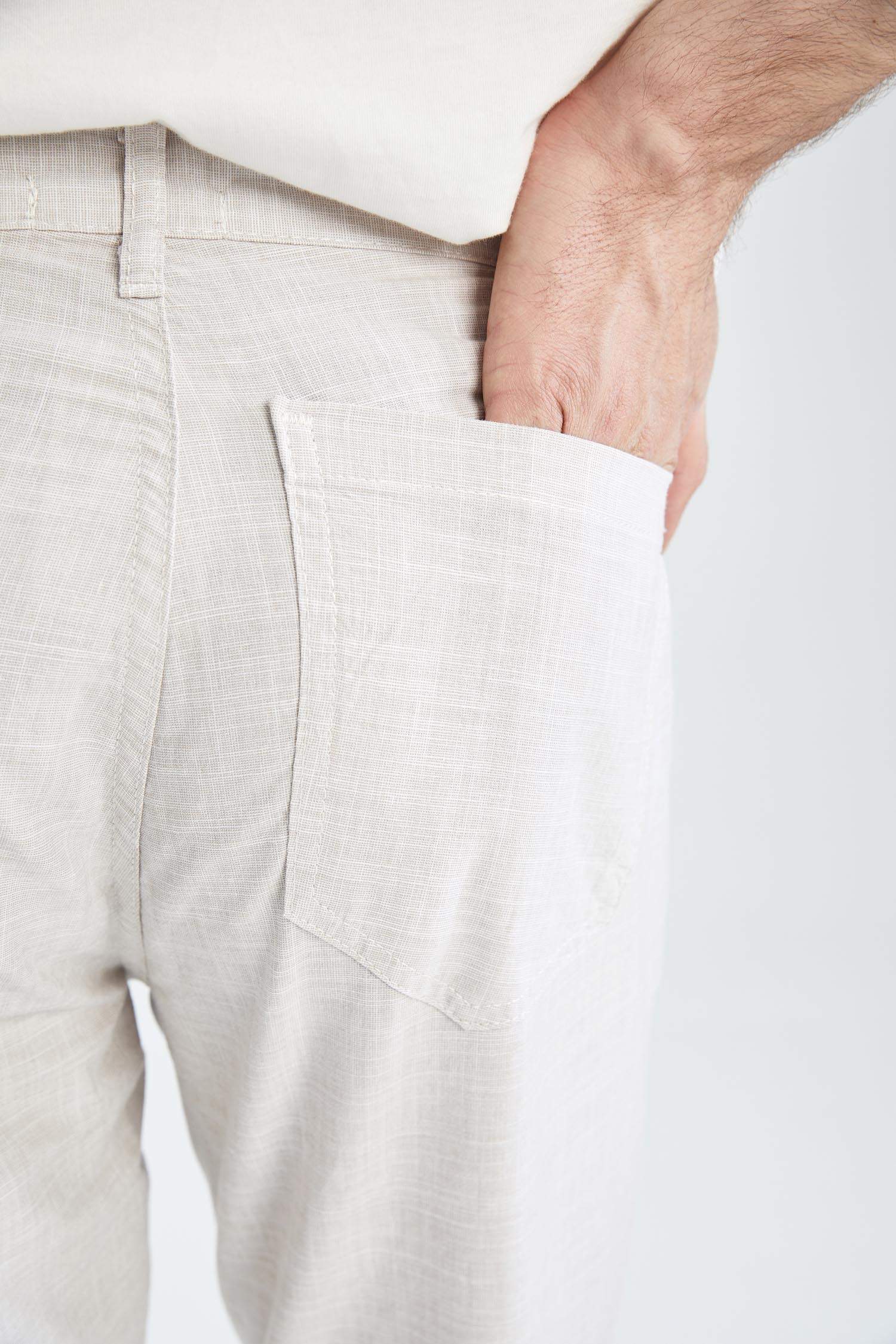 Regular Fit Bağcıklı Keten Bermuda Şort