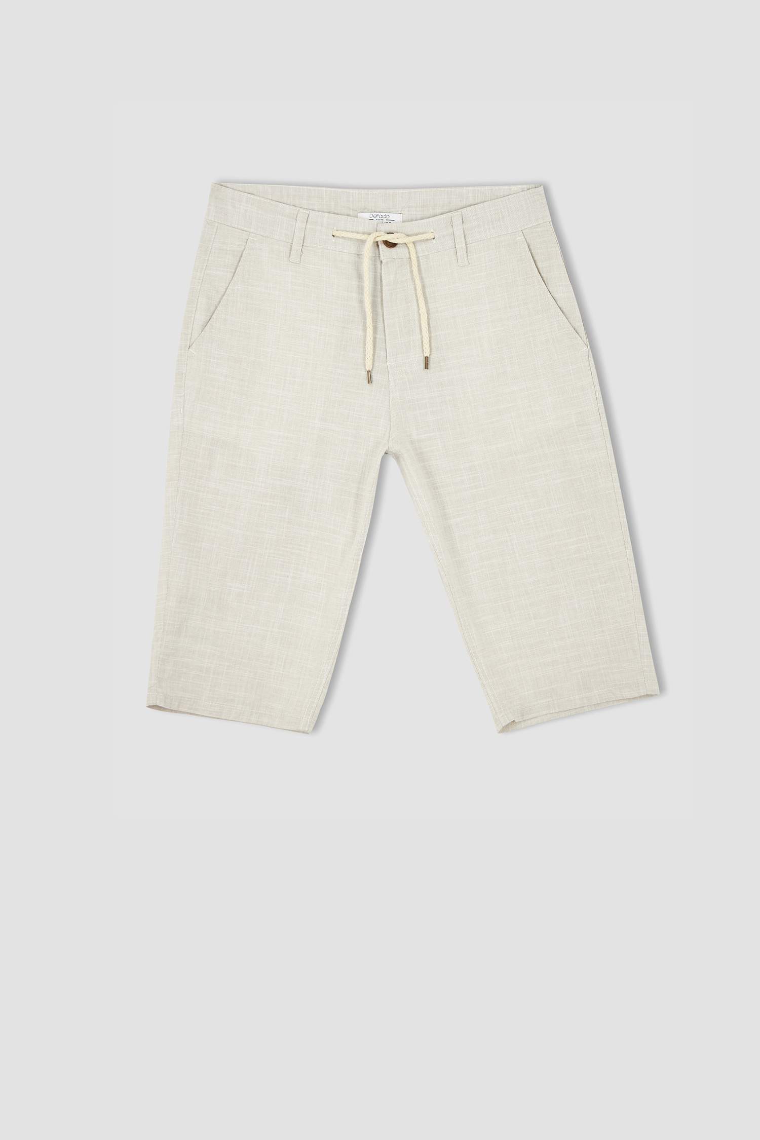 Regular Fit Bağcıklı Keten Bermuda Şort