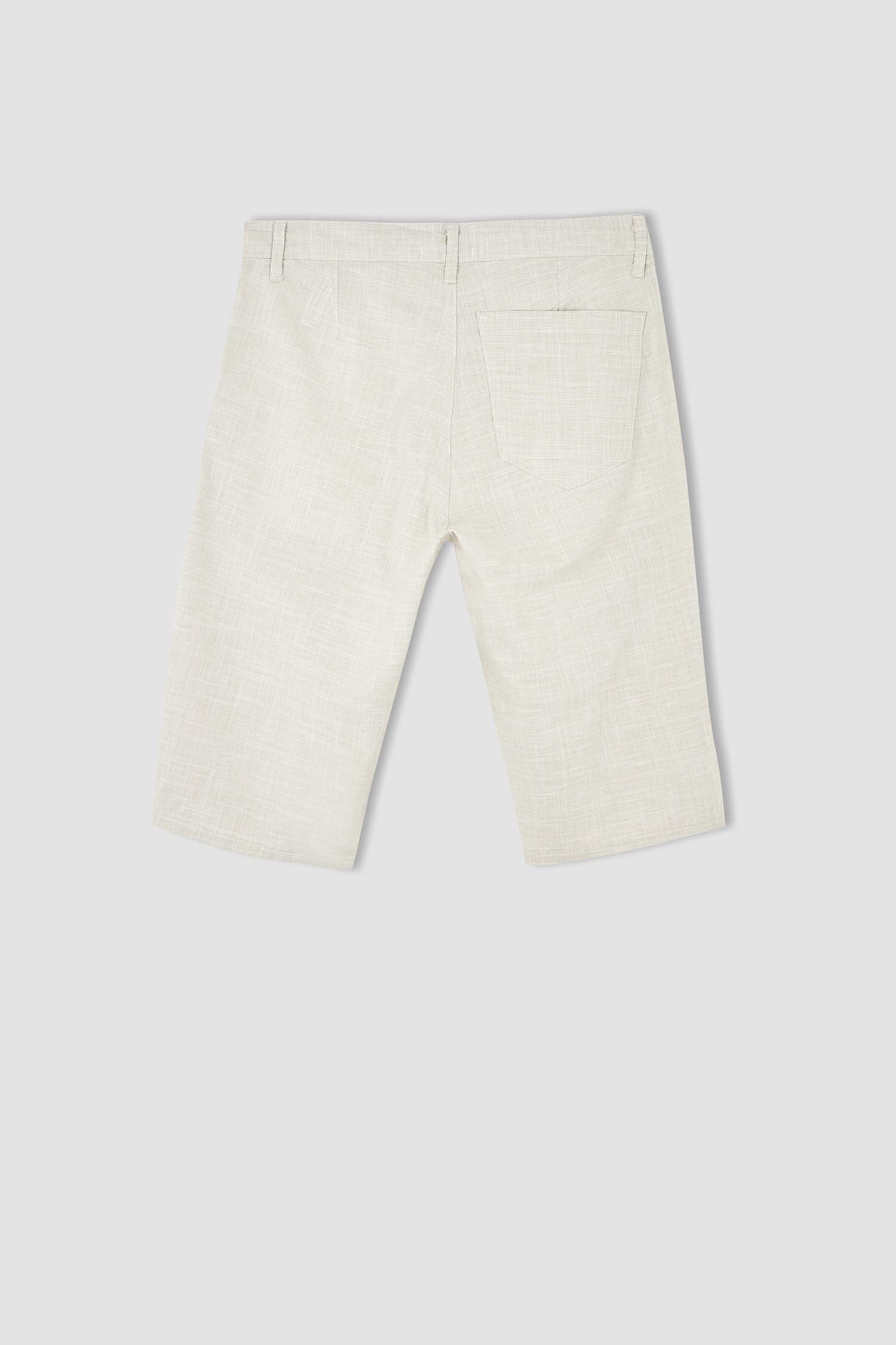 Regular Fit Bağcıklı Keten Bermuda Şort