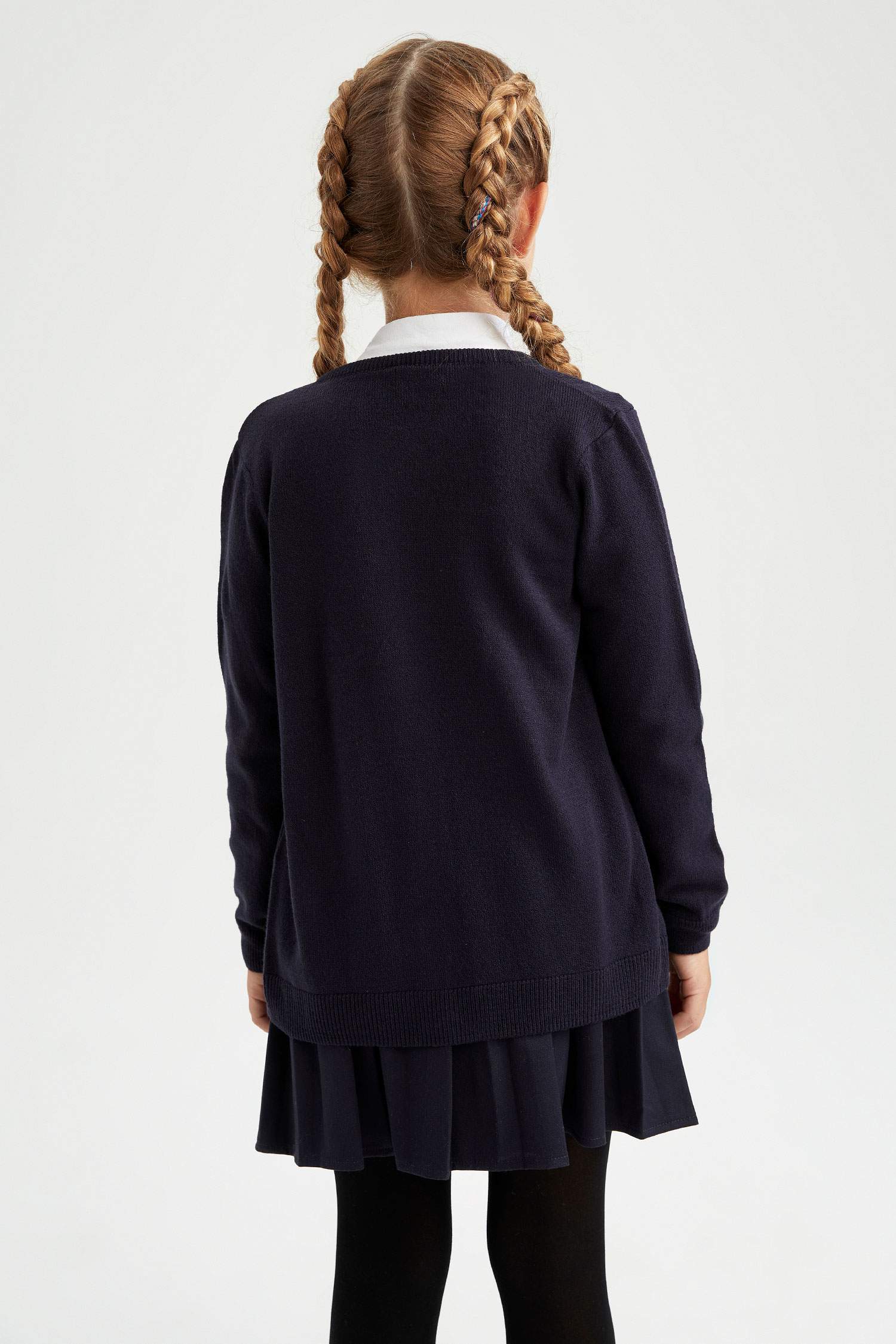 Kız Çocuk Lacivert Bisiklet Yaka Triko Okul Hırkası