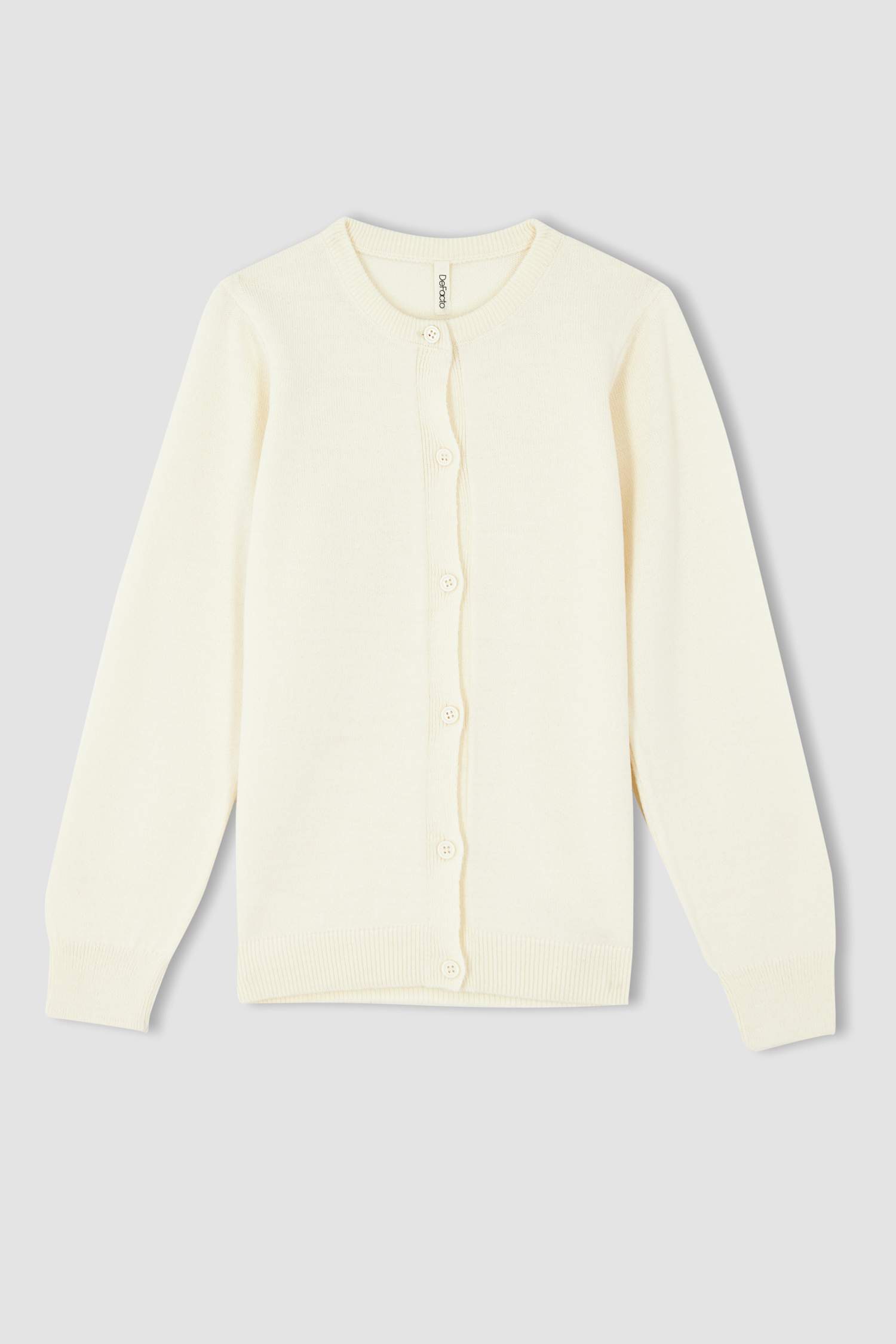 Kız Çocuk Beyaz Bisiklet Yaka Triko Okul Hırkası