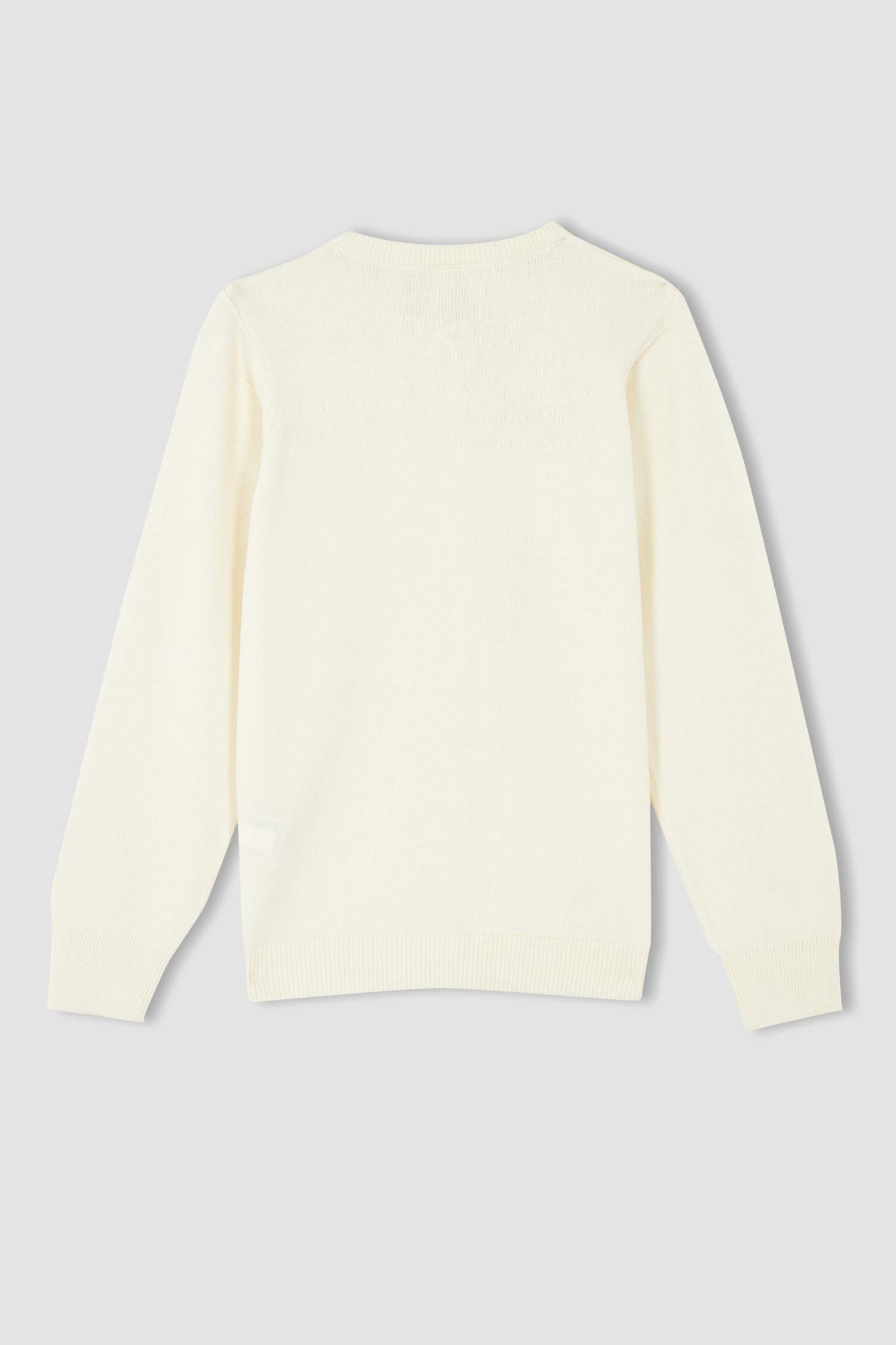 Kız Çocuk Beyaz Bisiklet Yaka Triko Okul Hırkası