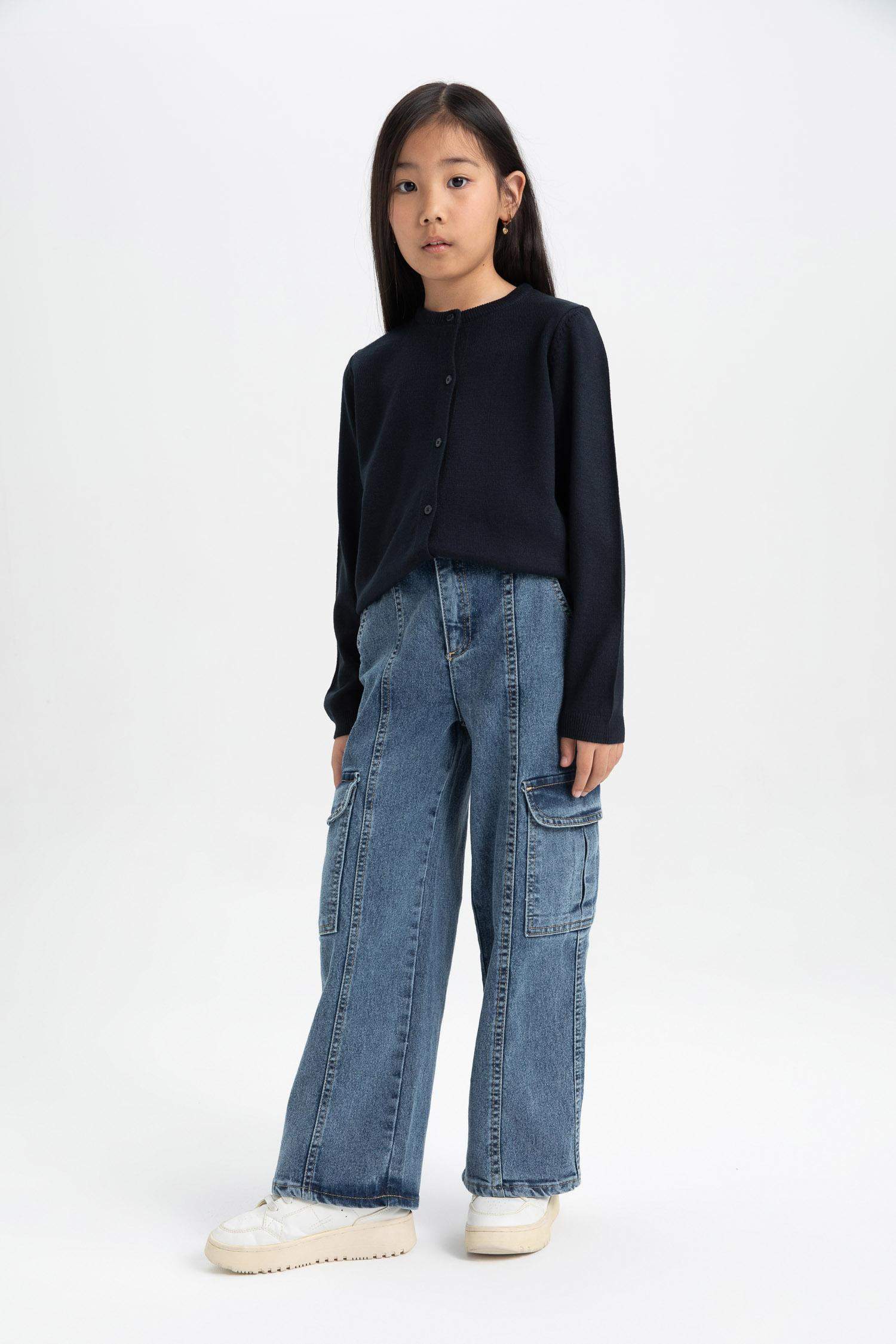 Girl Navy Bike Neck Buttoned School Cardigan