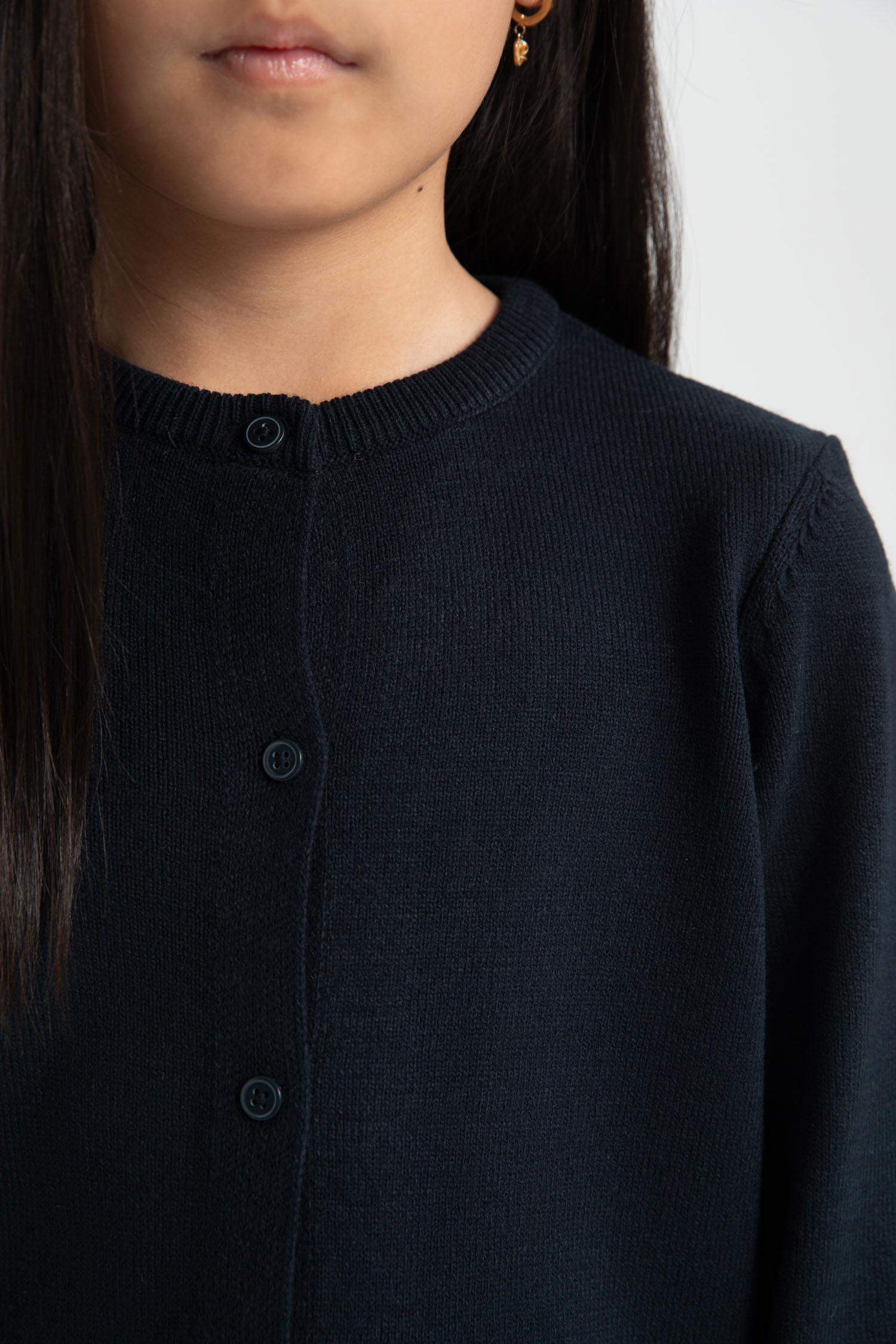 Girl Navy Bike Neck Buttoned School Cardigan