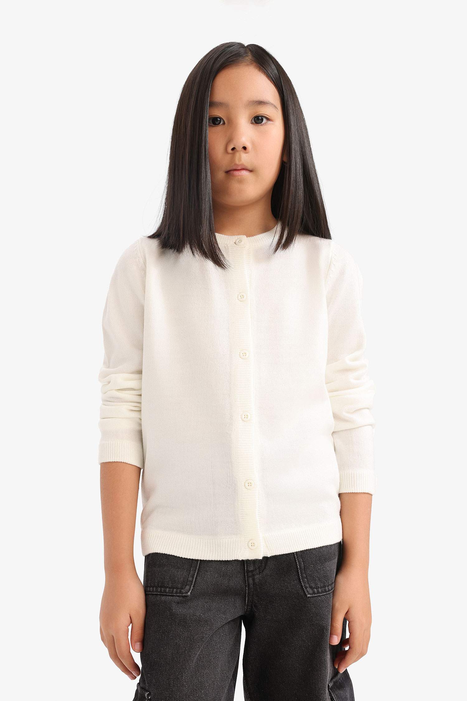 Kız Çocuk Bisiklet Yaka Düğmeli Triko Hırka