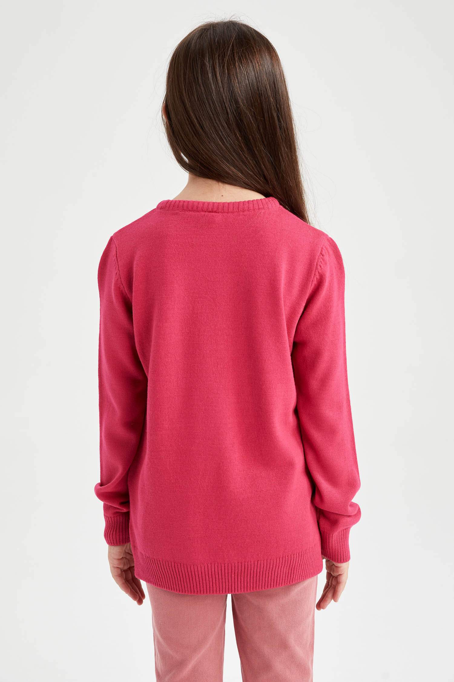 بلوز صوف بناتي قصة عادية بياقة مستديرة