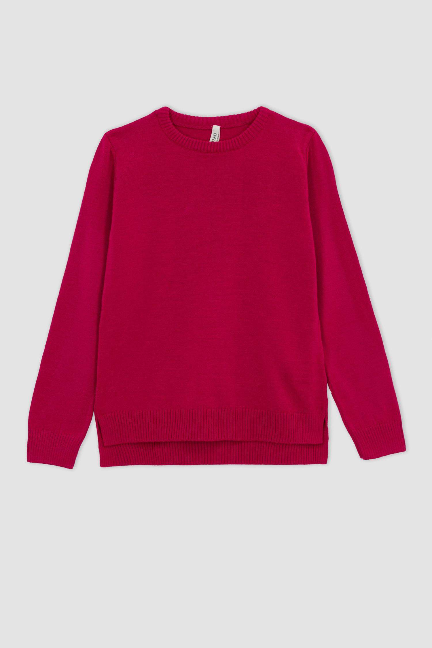 بلوز صوف بناتي قصة عادية بياقة مستديرة