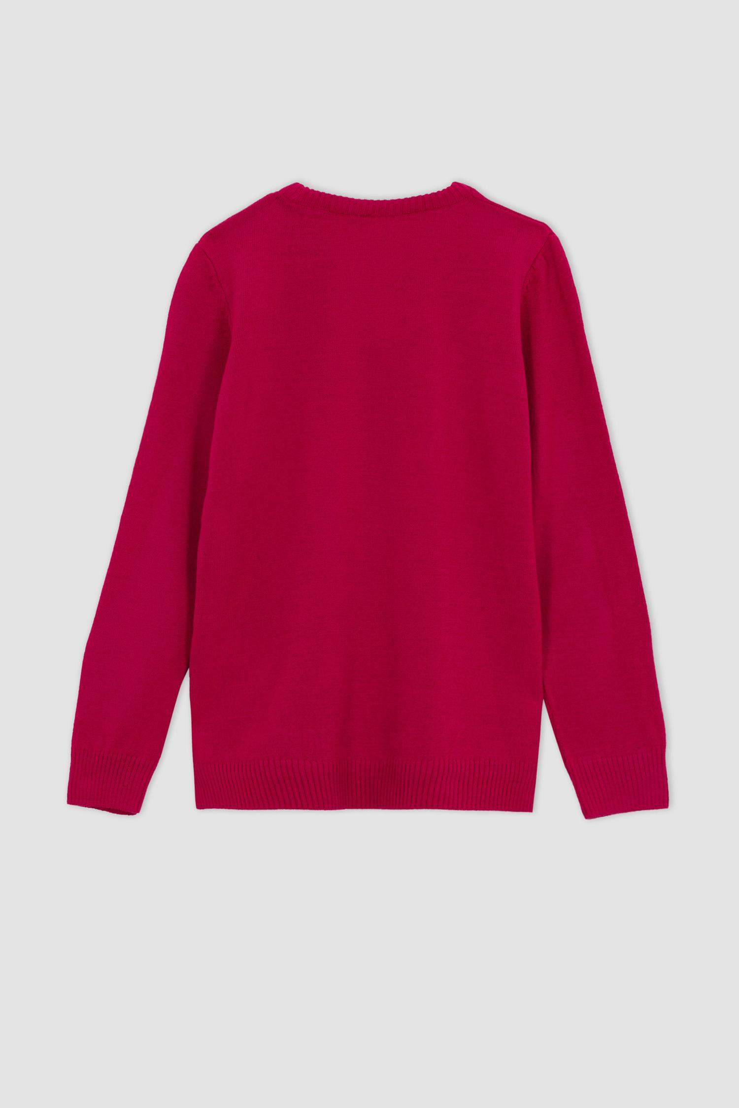 بلوز صوف بناتي قصة عادية بياقة مستديرة