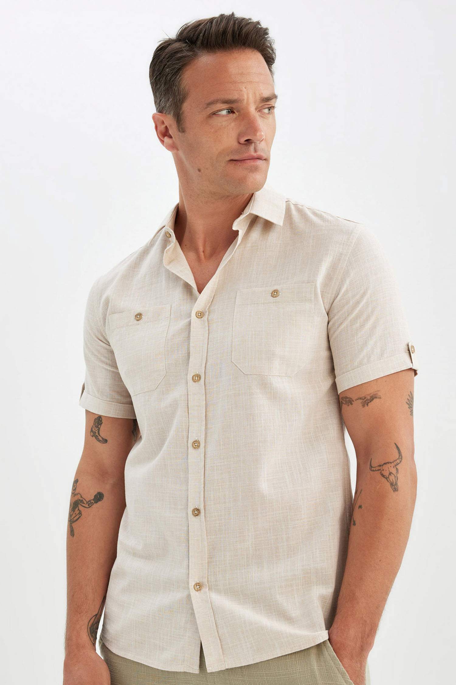 قميص نص ردن بوبلين سليم فيت