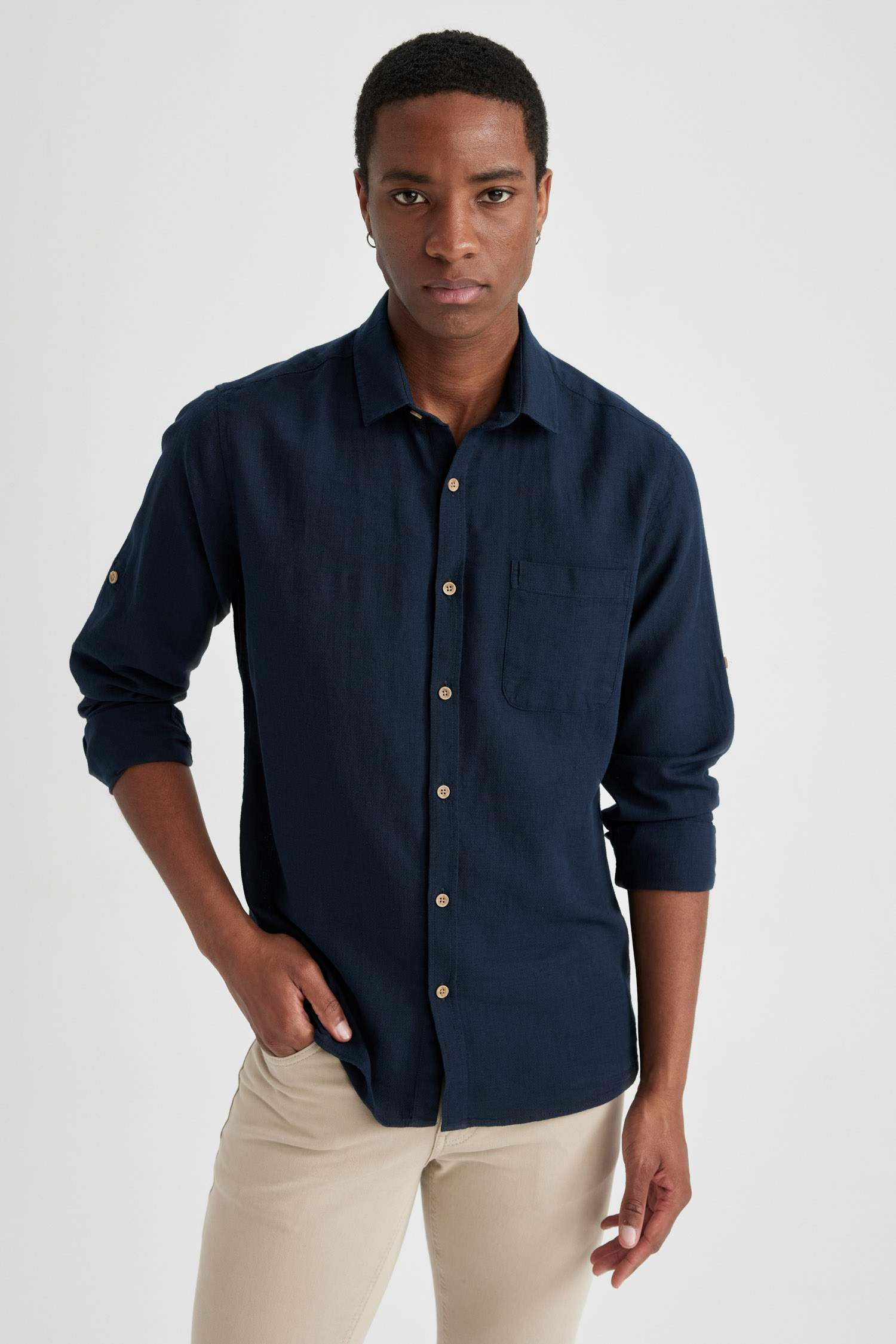 Navy Man Slim Fit Long Sleeve Shirt 2456636 | DeFacto