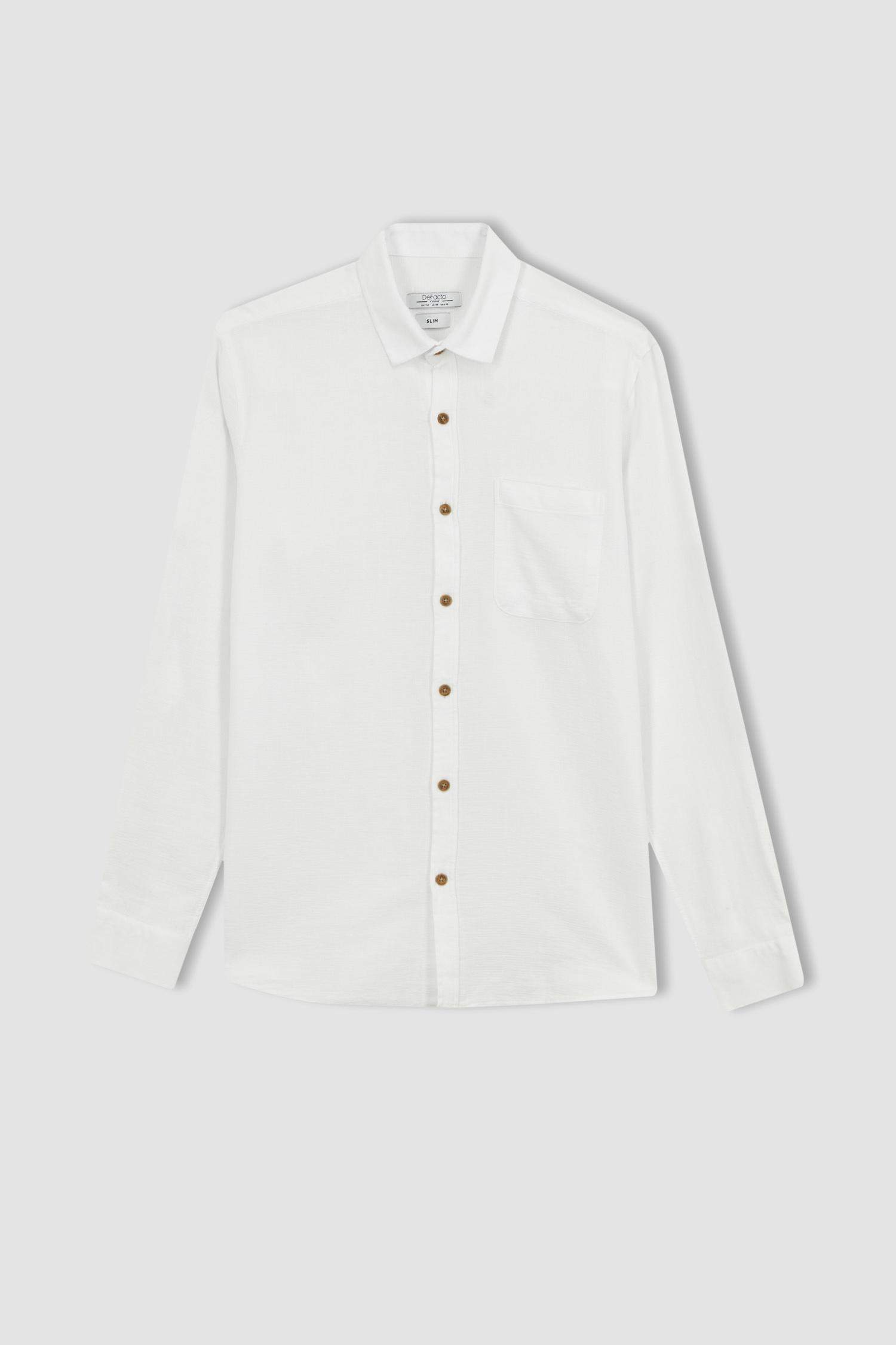 White MEN Slim Fit Long Sleeve Shirt 2456632 | DeFacto