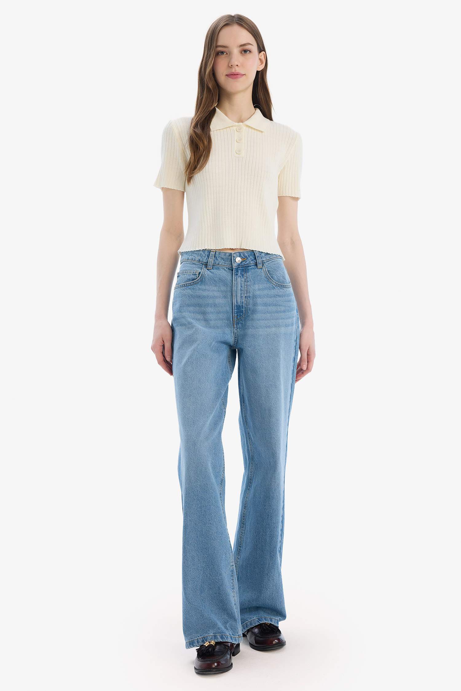 Slim Fit Dar Kesim Polo Yaka Kısa Kollu Triko Tişört