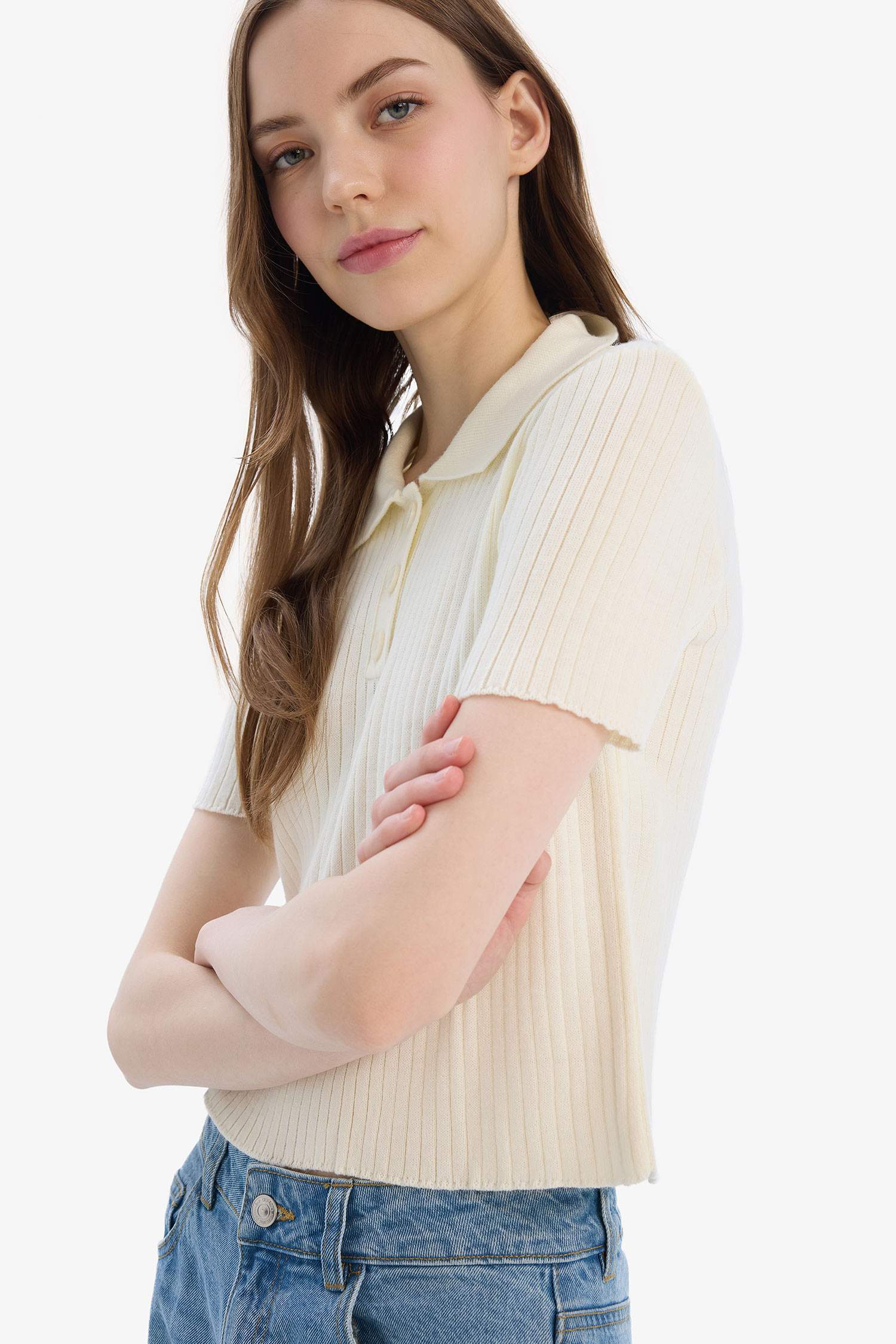 Slim Fit Dar Kesim Polo Yaka Kısa Kollu Triko Tişört