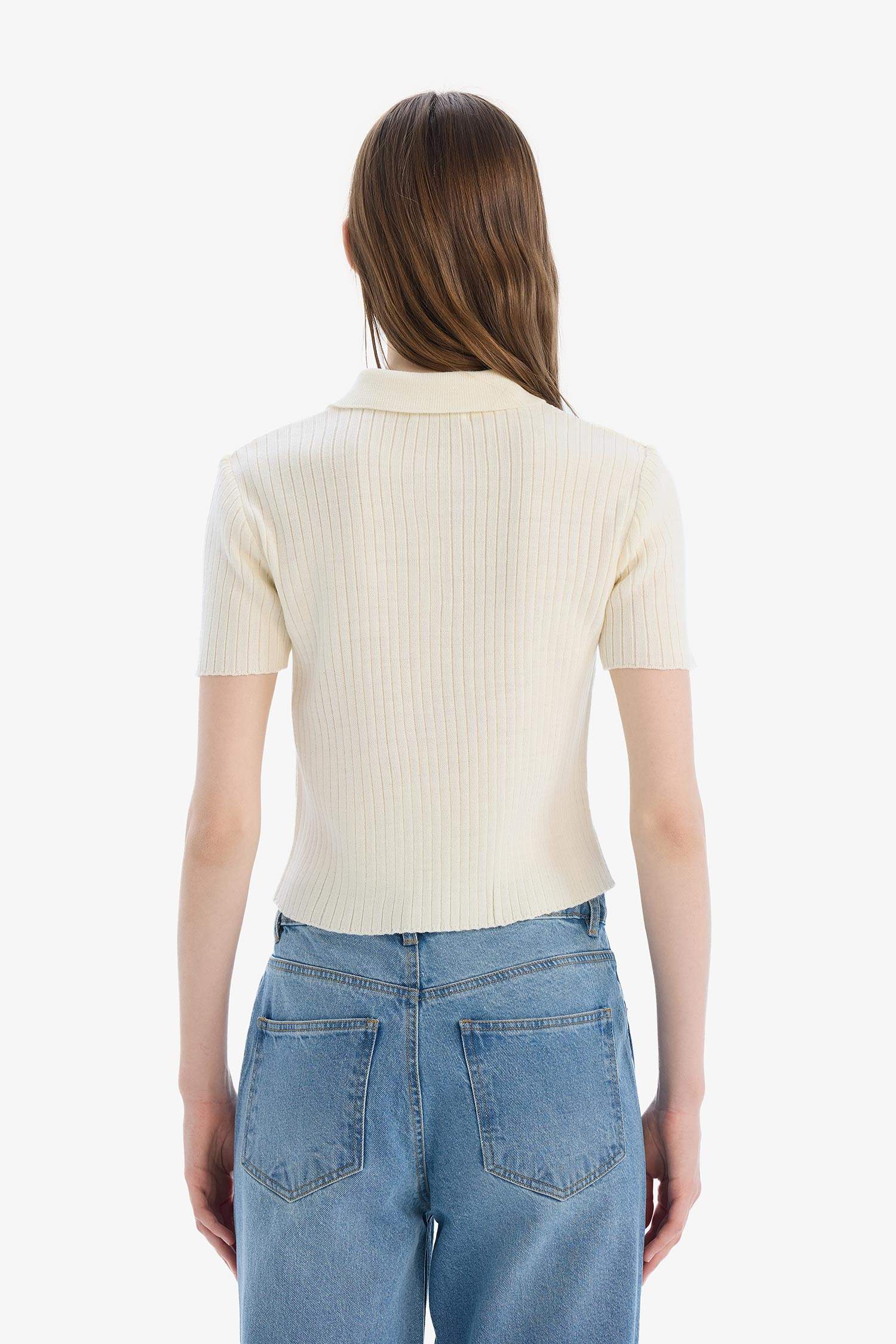 Slim Fit Dar Kesim Polo Yaka Kısa Kollu Triko Tişört