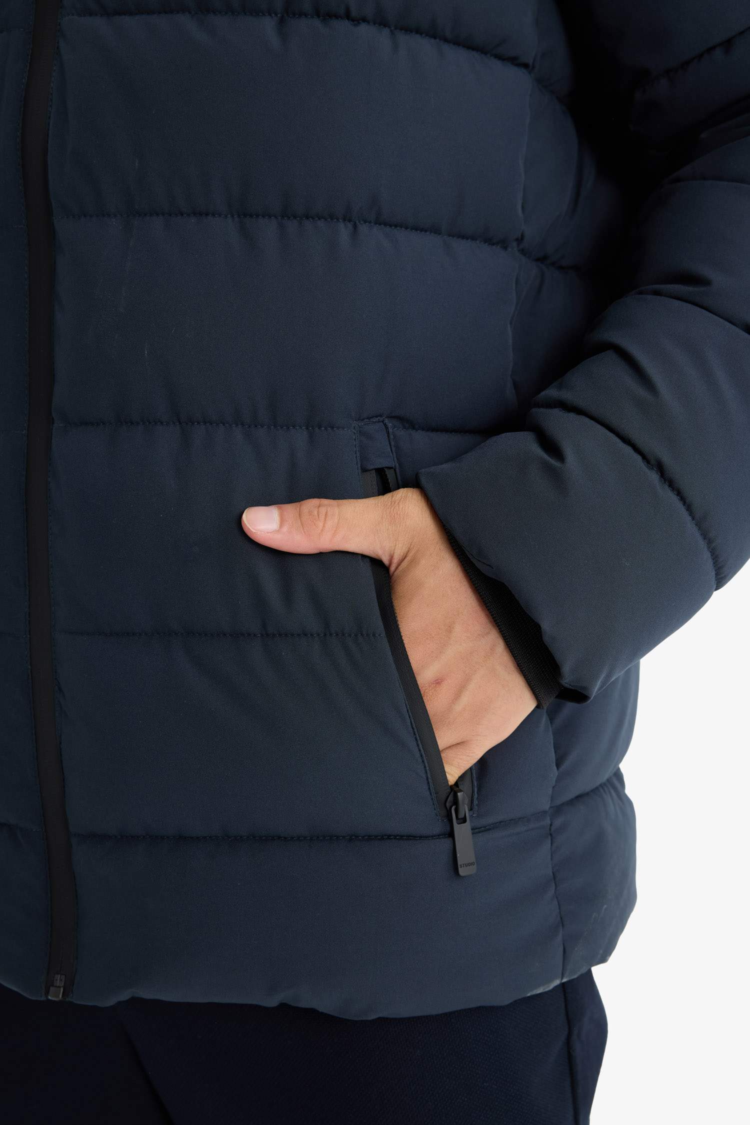 Slim Fit Lined Hooded Zippered Padded Waterproof Jacket