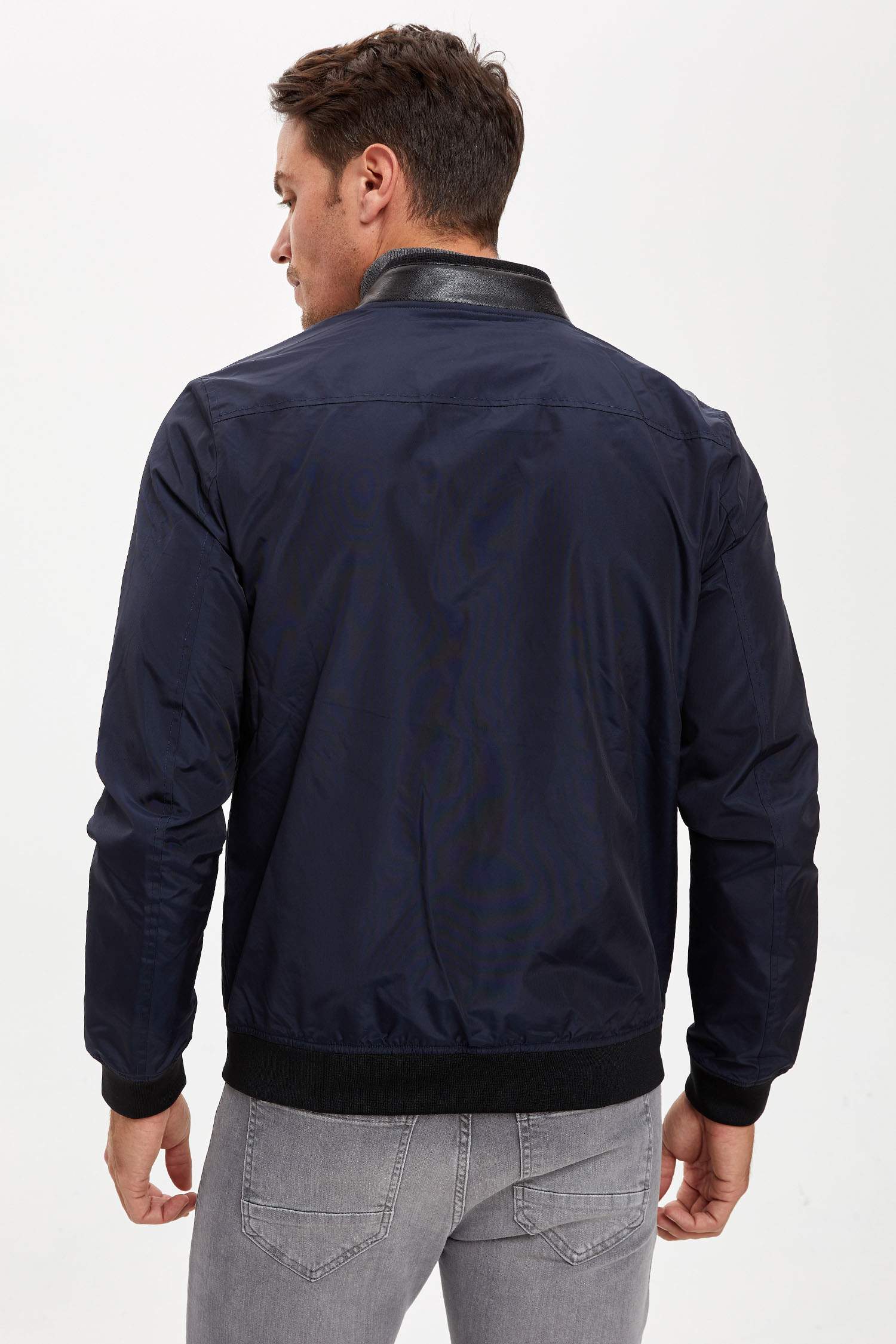 Navy MAN Slim Fit Zippered Bomber Jacket 1489324 | DeFacto