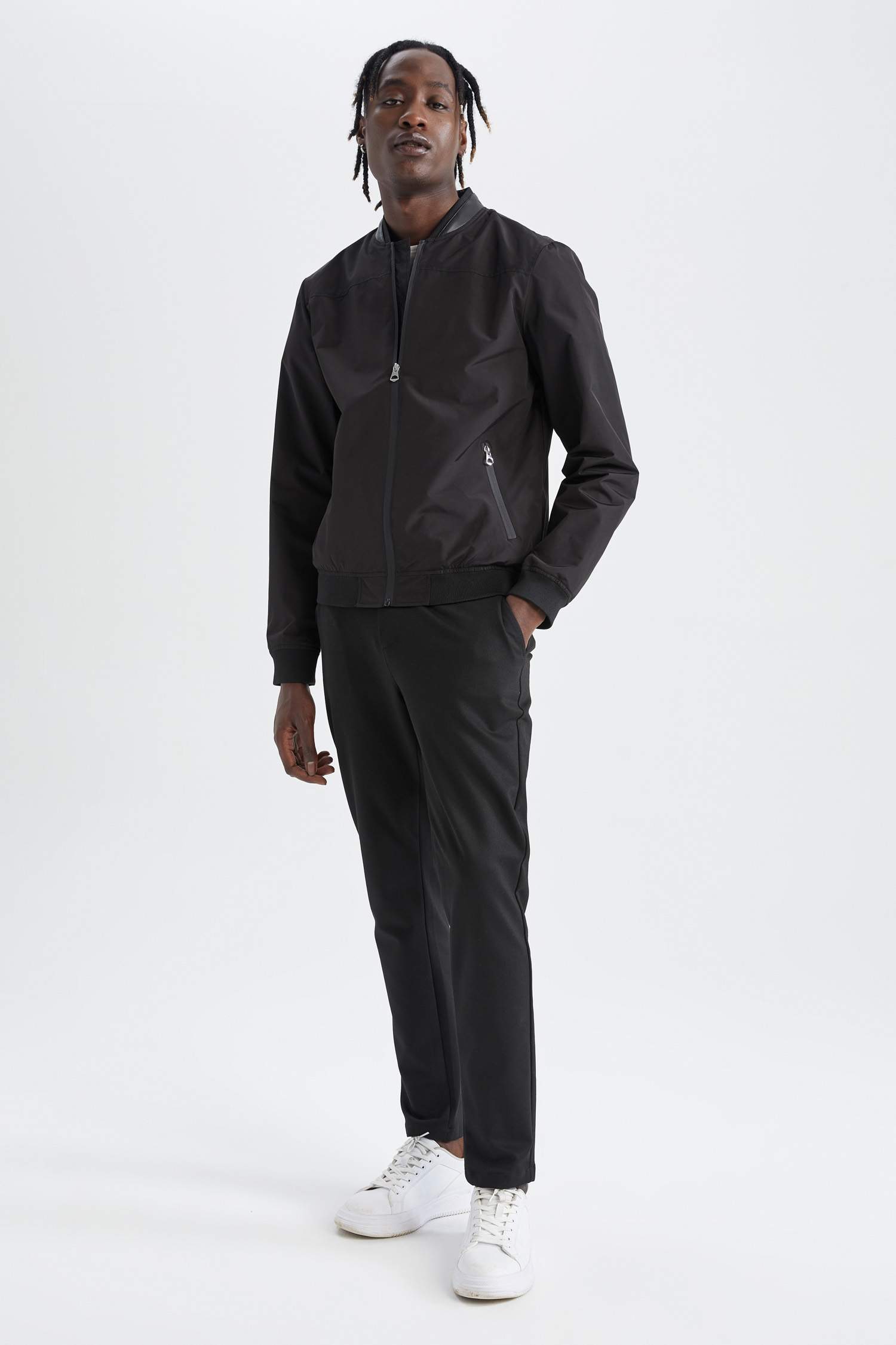 Slim Fit Kolej Yaka Fermuarlı Çift Cepli Mevsimlik Hafif İnce Bomber Mont Ceket