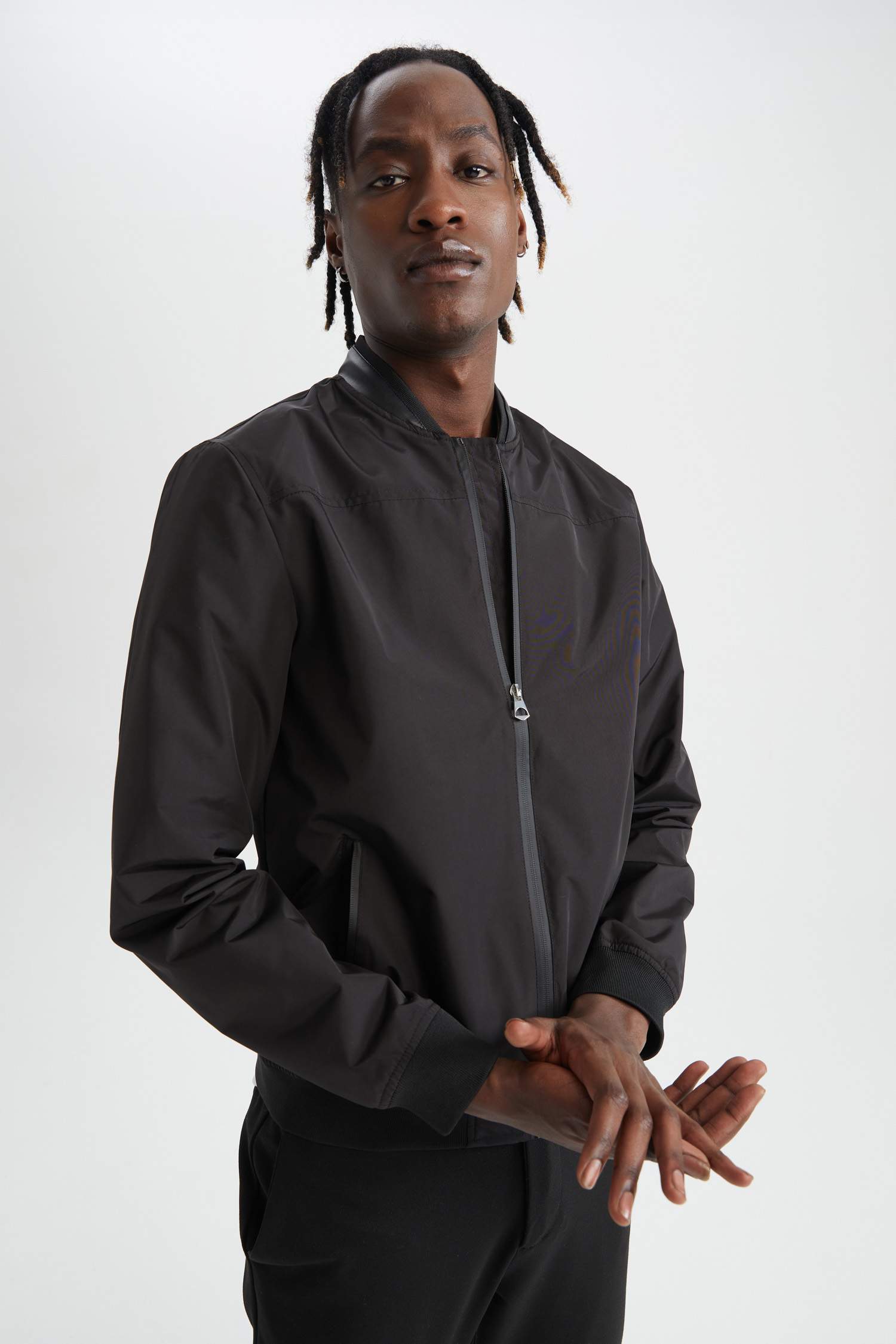 Slim Fit Kolej Yaka Fermuarlı Çift Cepli Mevsimlik Hafif İnce Bomber Mont Ceket