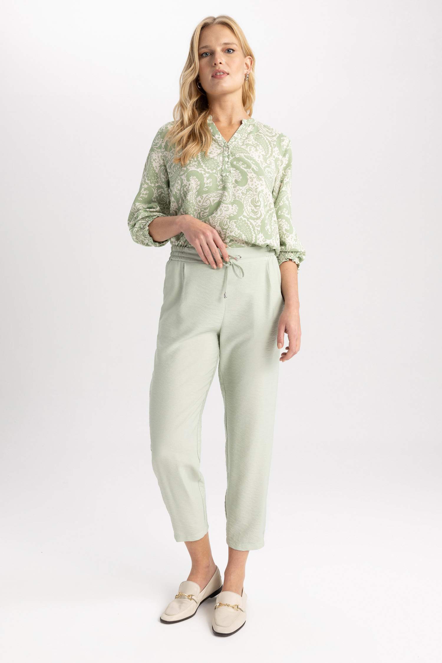 بنطلون كتان جوجر بخصر عالي