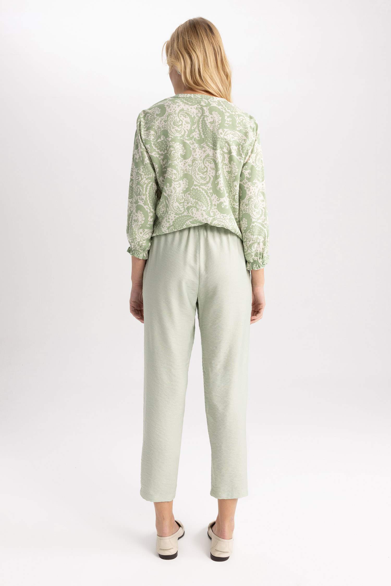 بنطلون كتان جوجر بخصر عالي