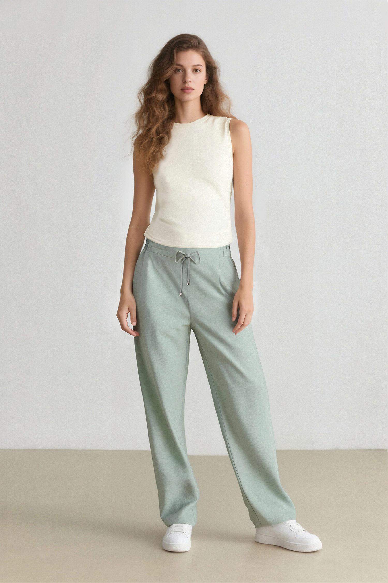Linen Look Pocketed High Waist Straight Leg Joggers