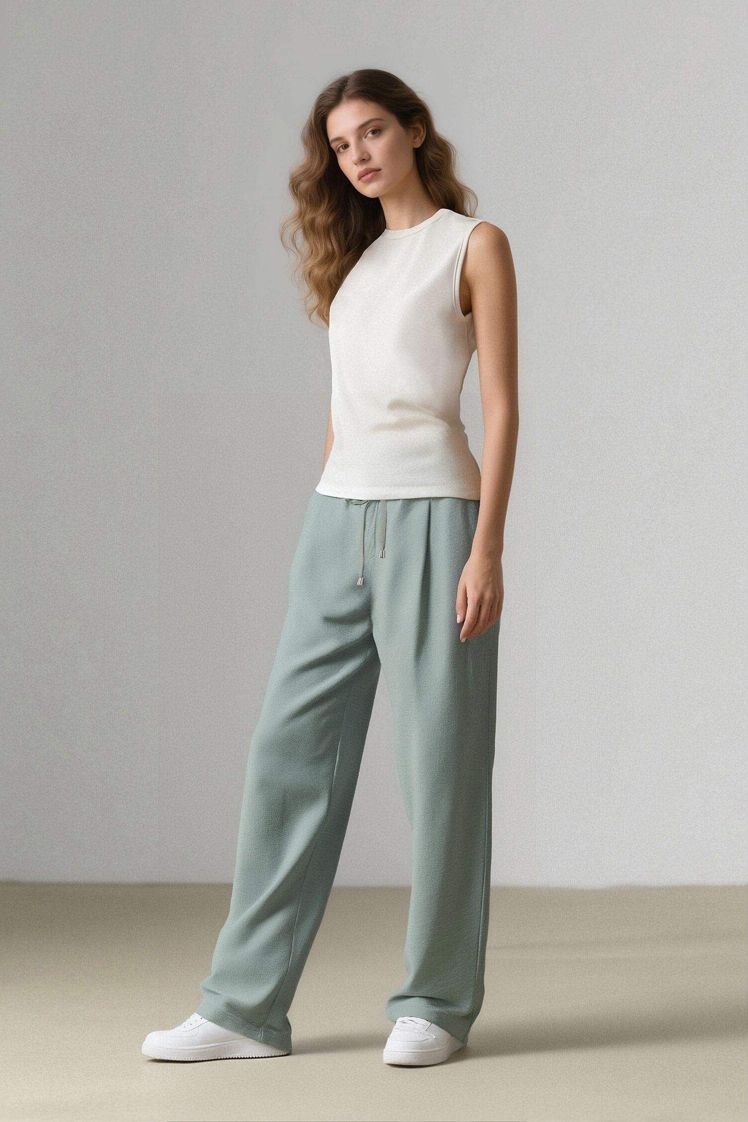 Linen Look Pocketed High Waist Straight Leg Joggers