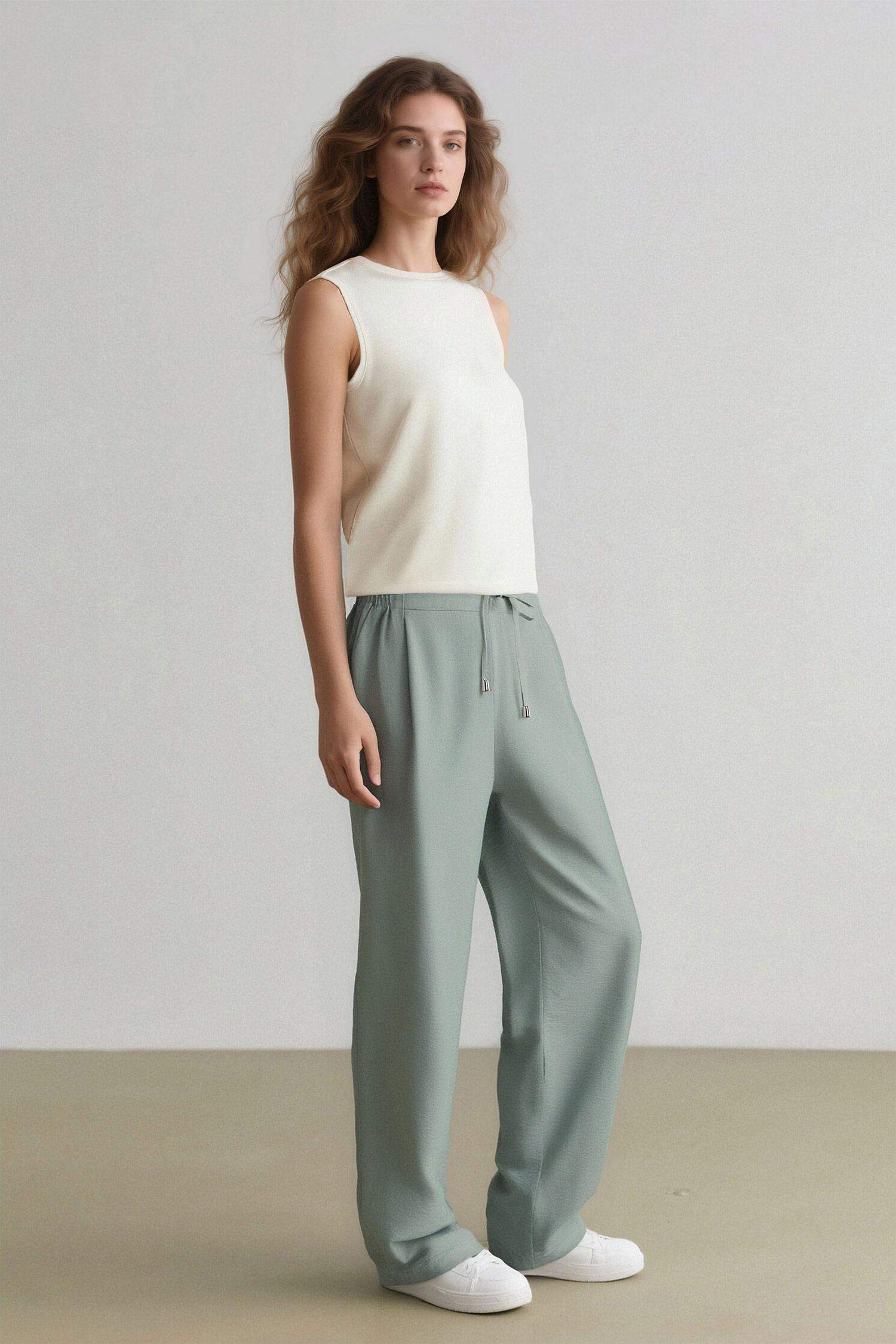 Linen Look Pocketed High Waist Straight Leg Joggers