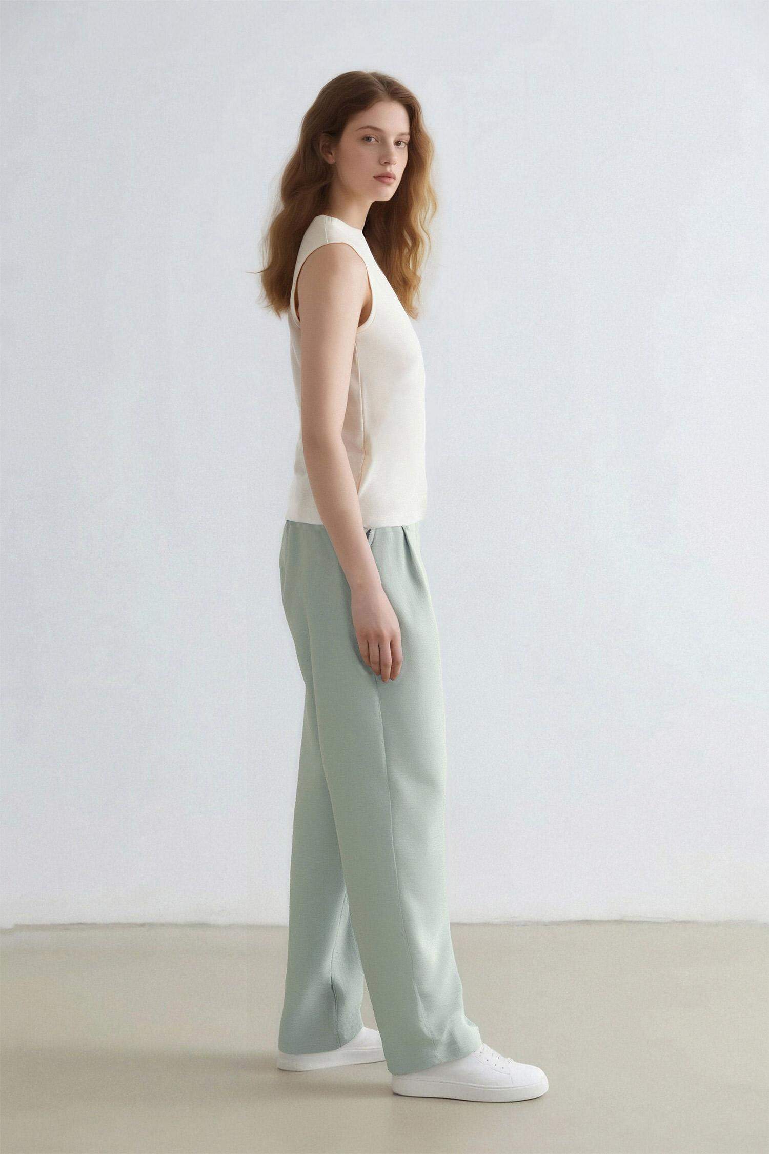 Linen Look Pocketed High Waist Straight Leg Joggers