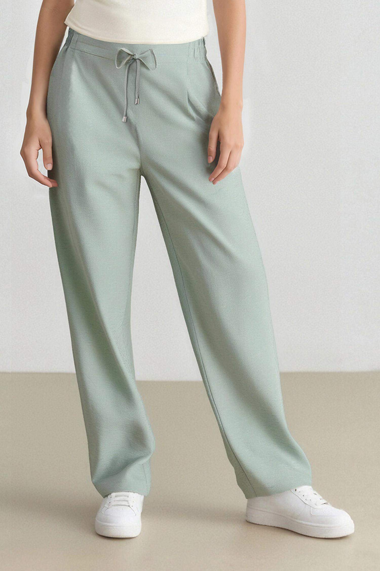 Linen Look Pocketed High Waist Straight Leg Joggers