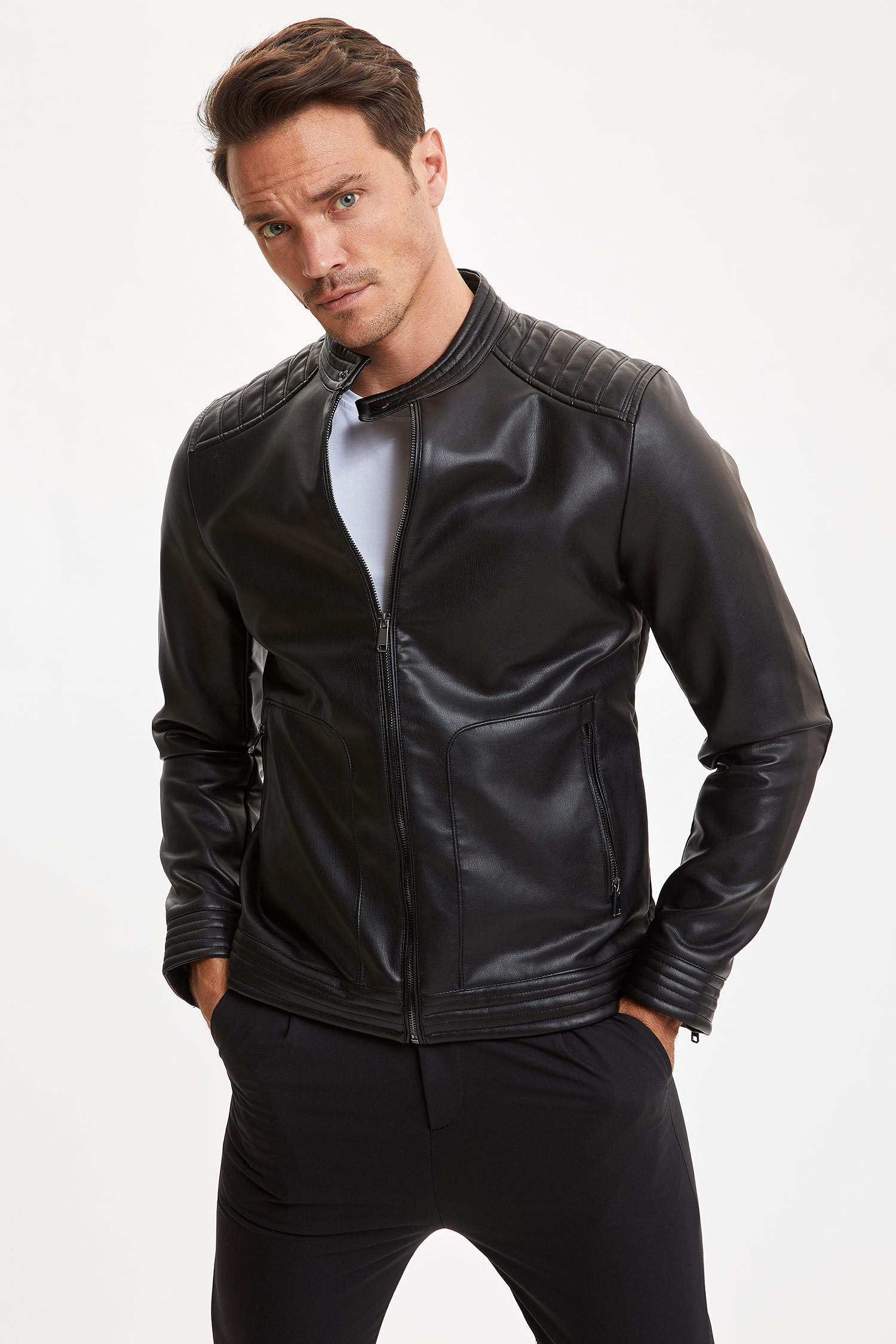 Yoğun karşı Vesika  Black MAN Faux Leather Slim Fit Coat 1483999 | DeFacto