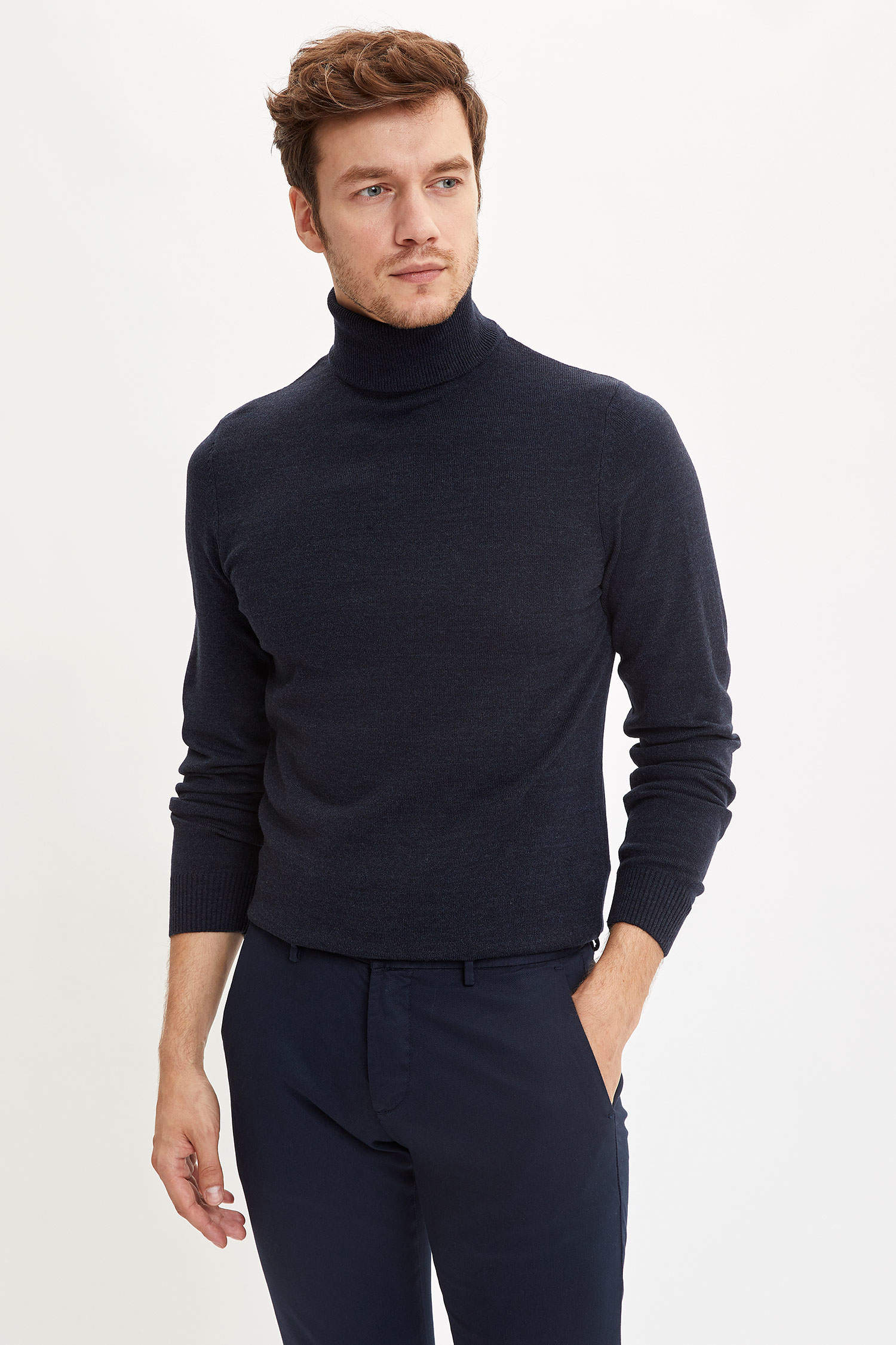 Navy MAN Slim Fit Half Turtle Neck Long Sleeve Tricot Pullover 1436059 ...