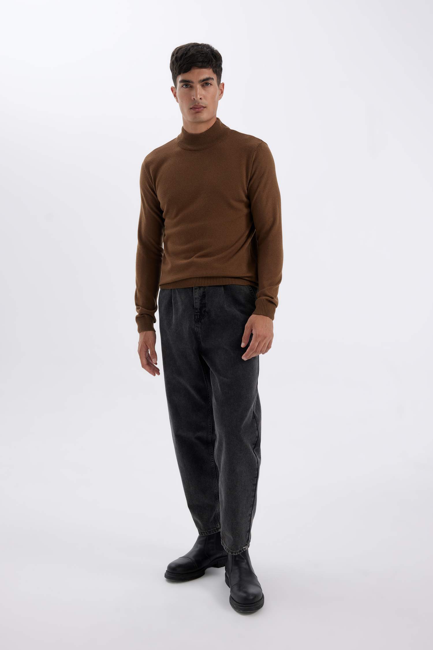 Slim Fit Half Turtleneck Basic Knitted Pullover