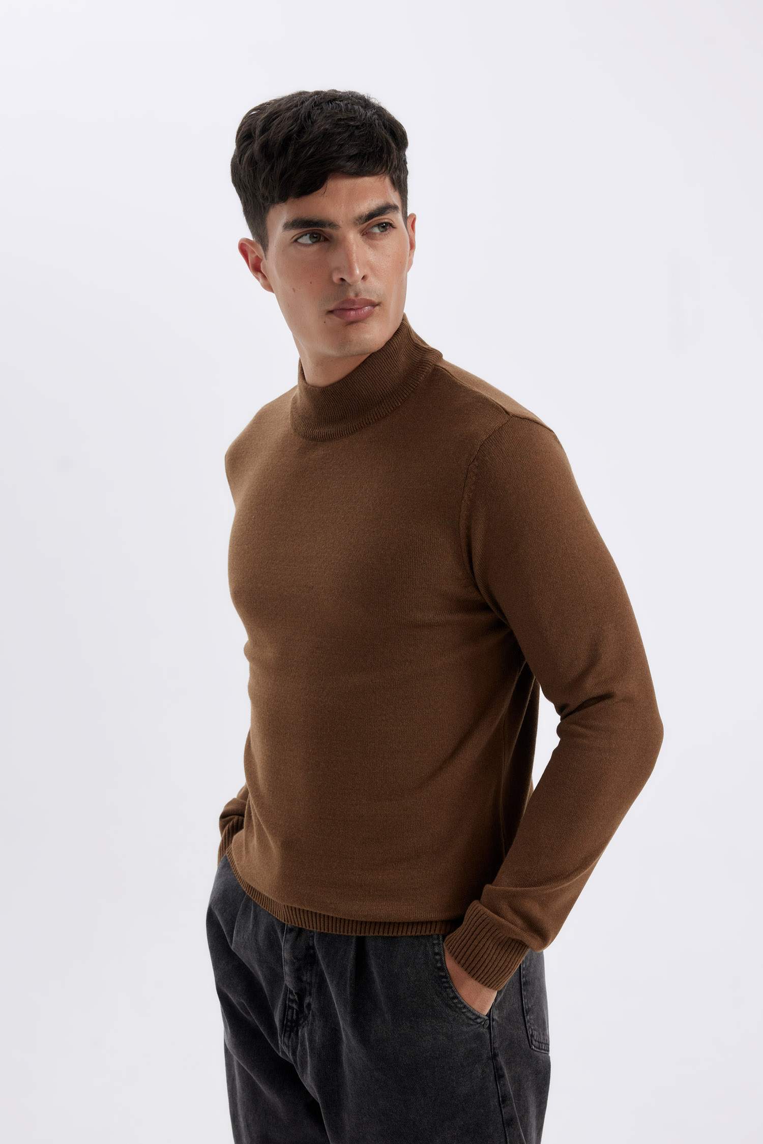 Slim Fit Half Turtleneck Basic Knitted Pullover