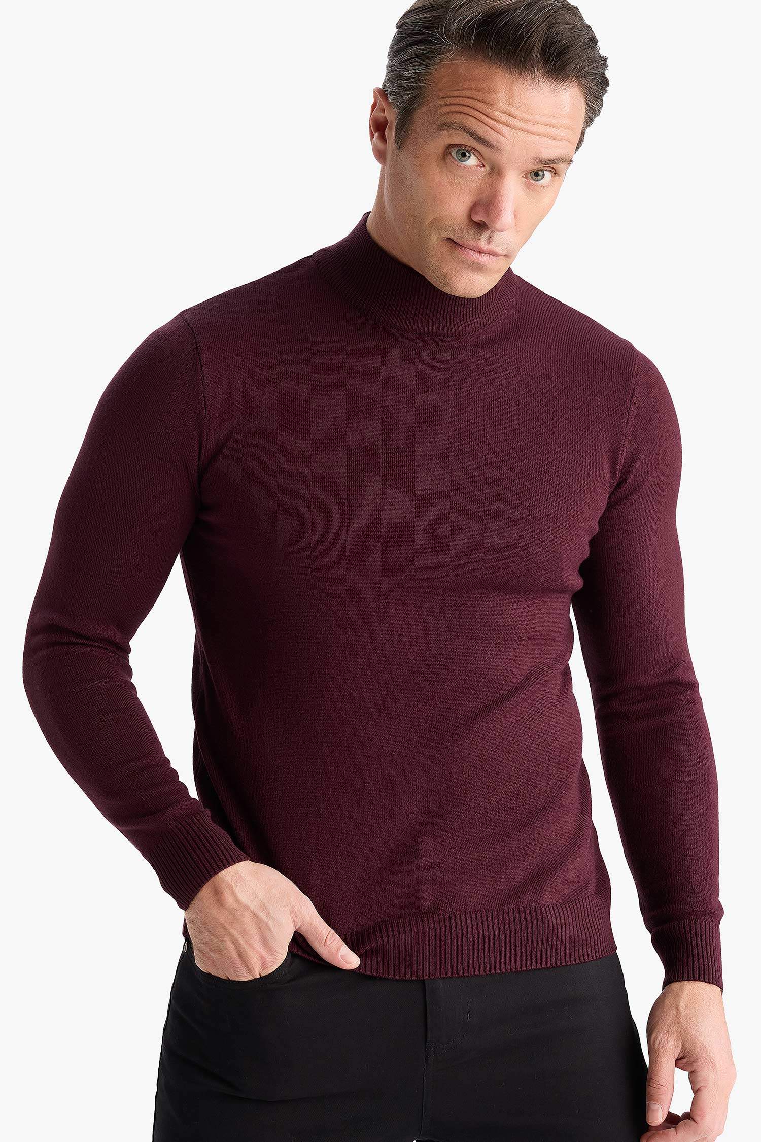 Slim Fit Turtleneck Basic Knit Pullover