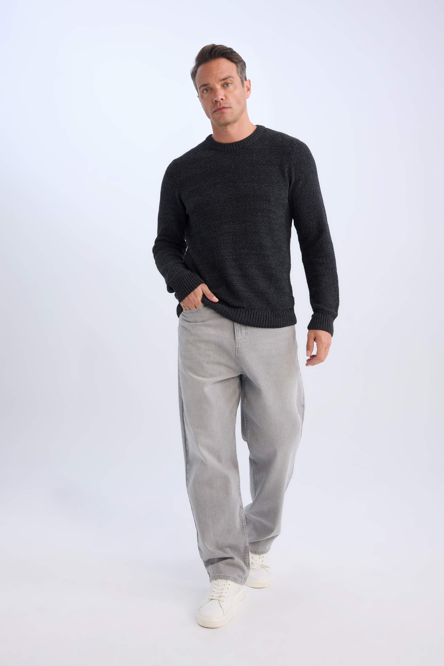 стандарт пішім дөңгелек жаға трикотаж Пулловер