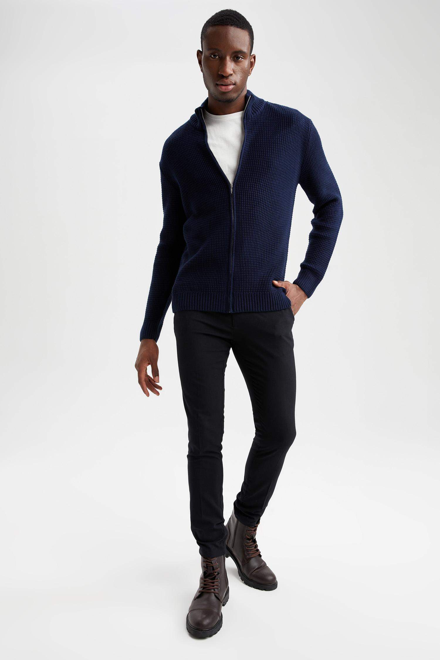 Navy Man Long Sleeve Knit Zip-Up Cardigan 1995525 | DeFacto