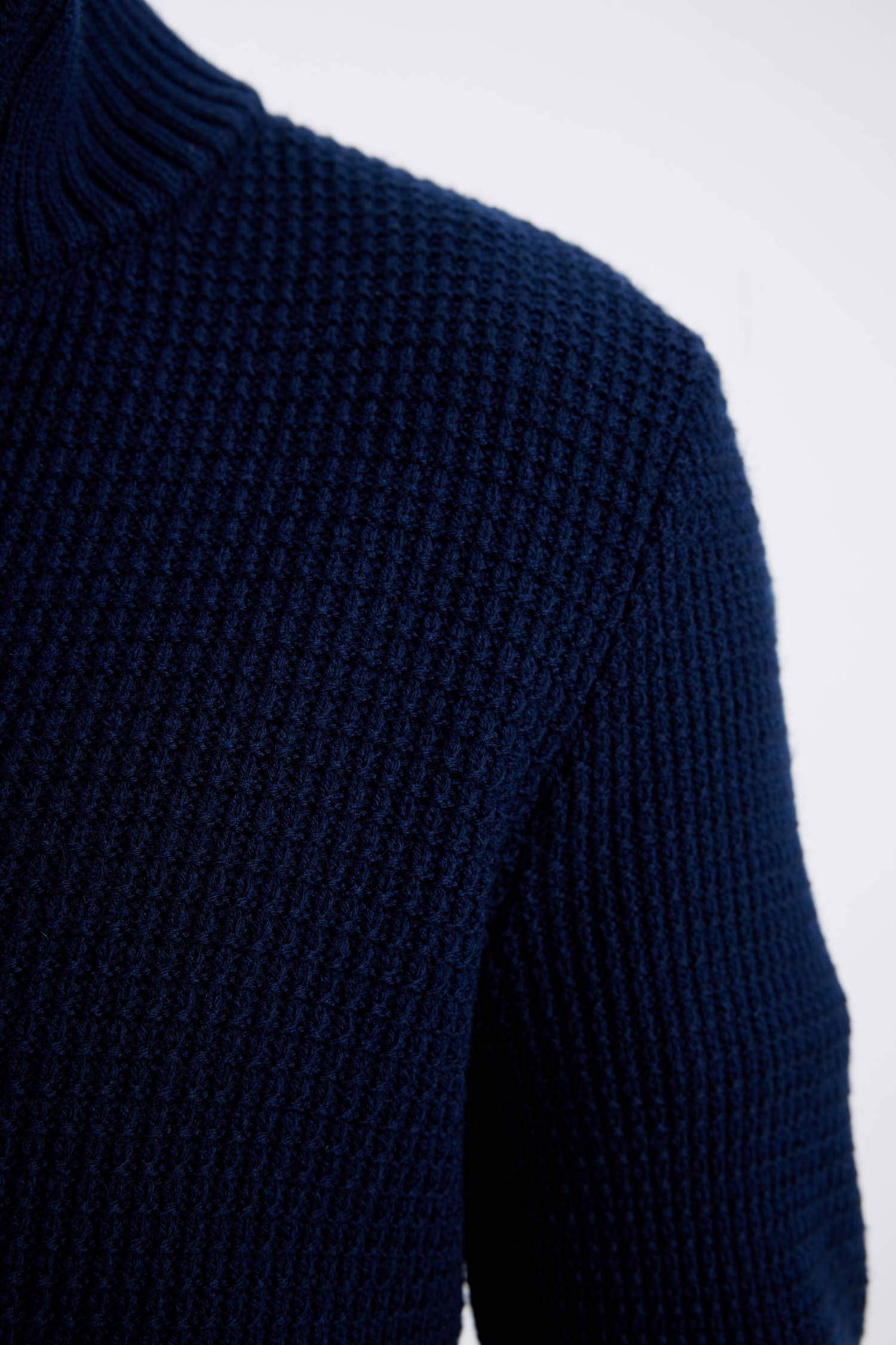 Lacivert Standart Fit Normal Kesim Yarım Balıkçı Yaka Fermuarlı Triko Hırka