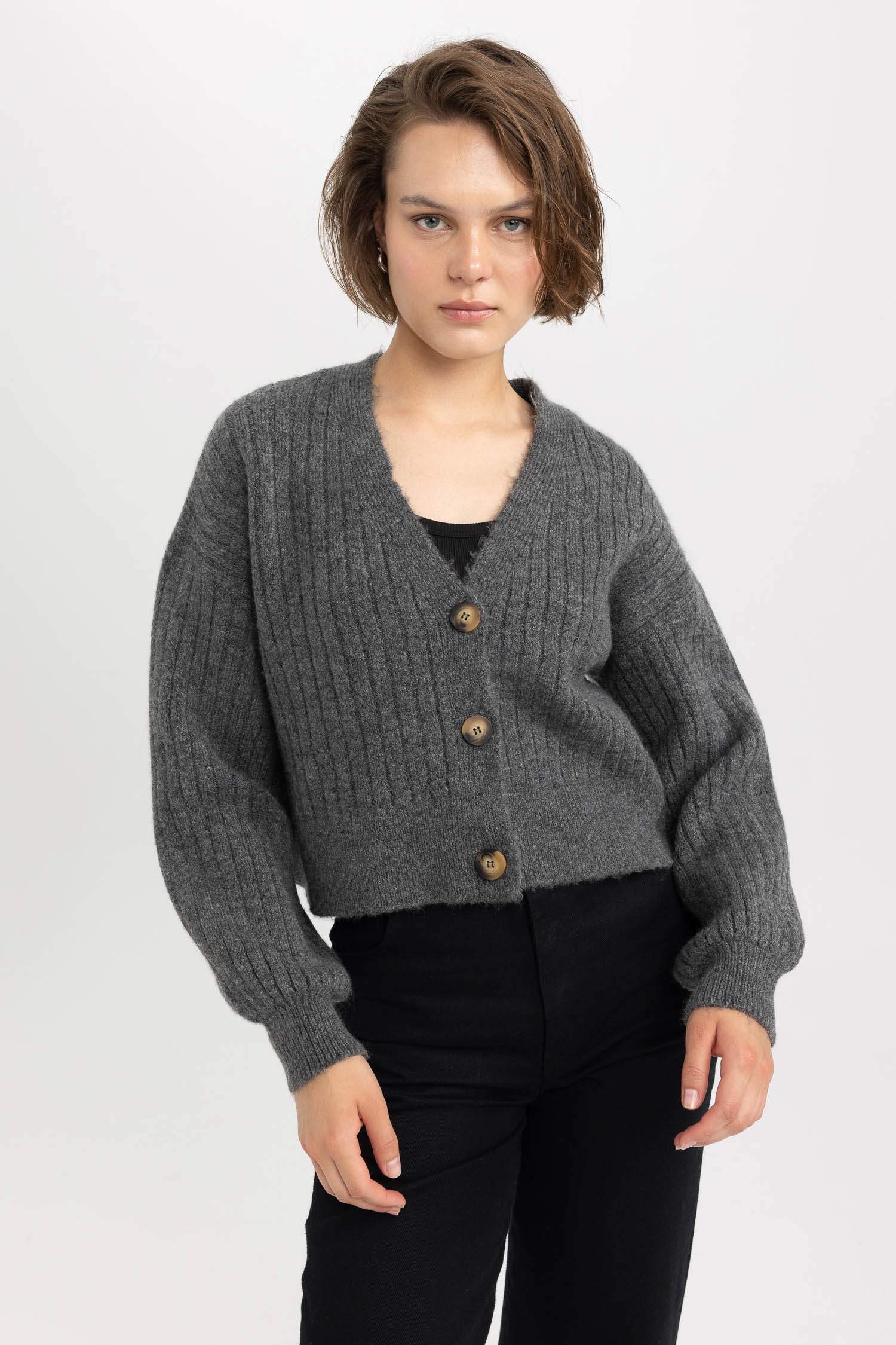 қалыпты пішім v жаға трикотаж Кардиган