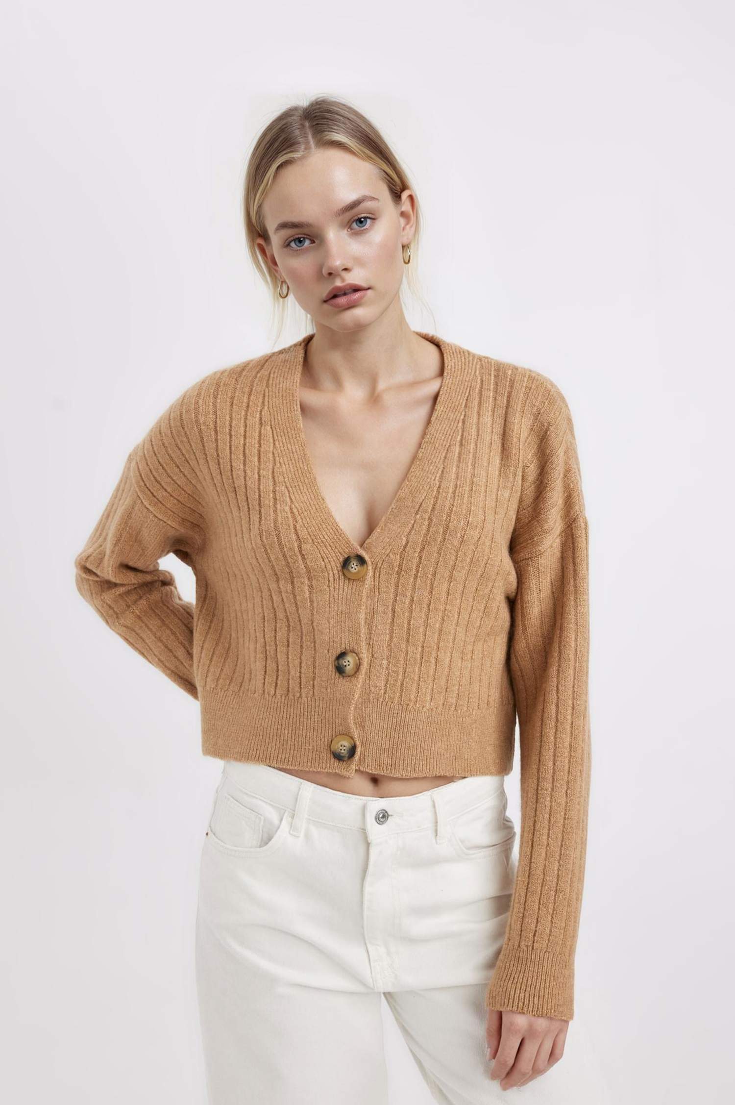 Regular Fit V Neck Basic Knitwear Cardigan